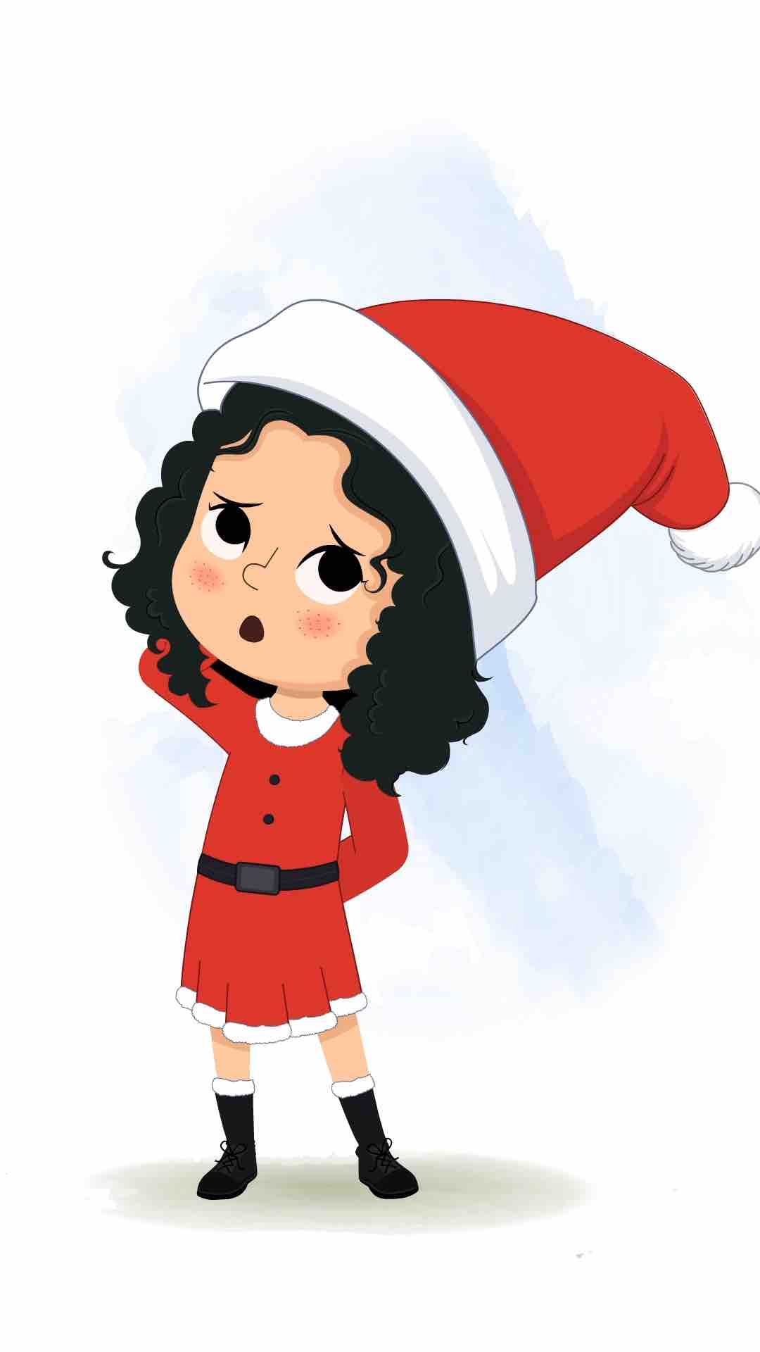 A confused christmas girl animated cartoon character aka tina