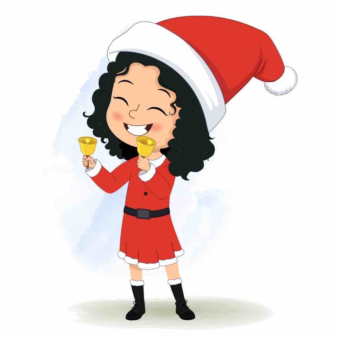 A christmas girl playing with bells animated cartoon character aka tina