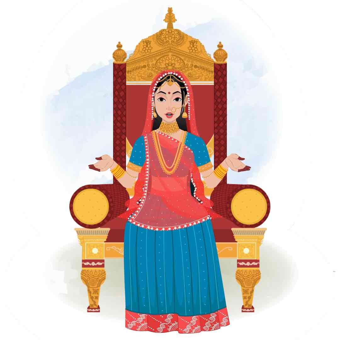 An Indian queen talking sitting on royal throne animated cartoon character aka swarlata