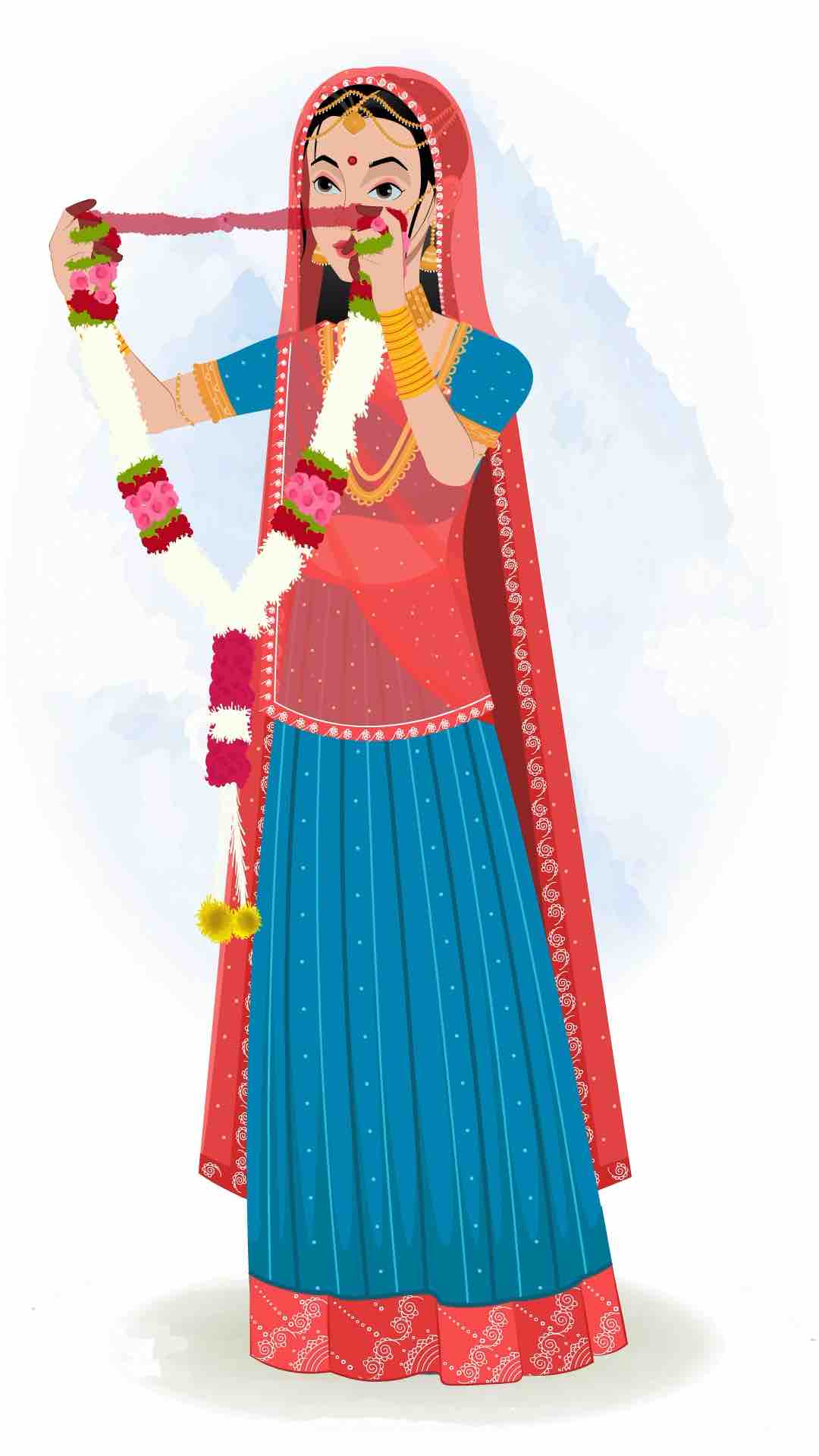 An indian queen holding garland in hands animated cartoon character aka swarlata