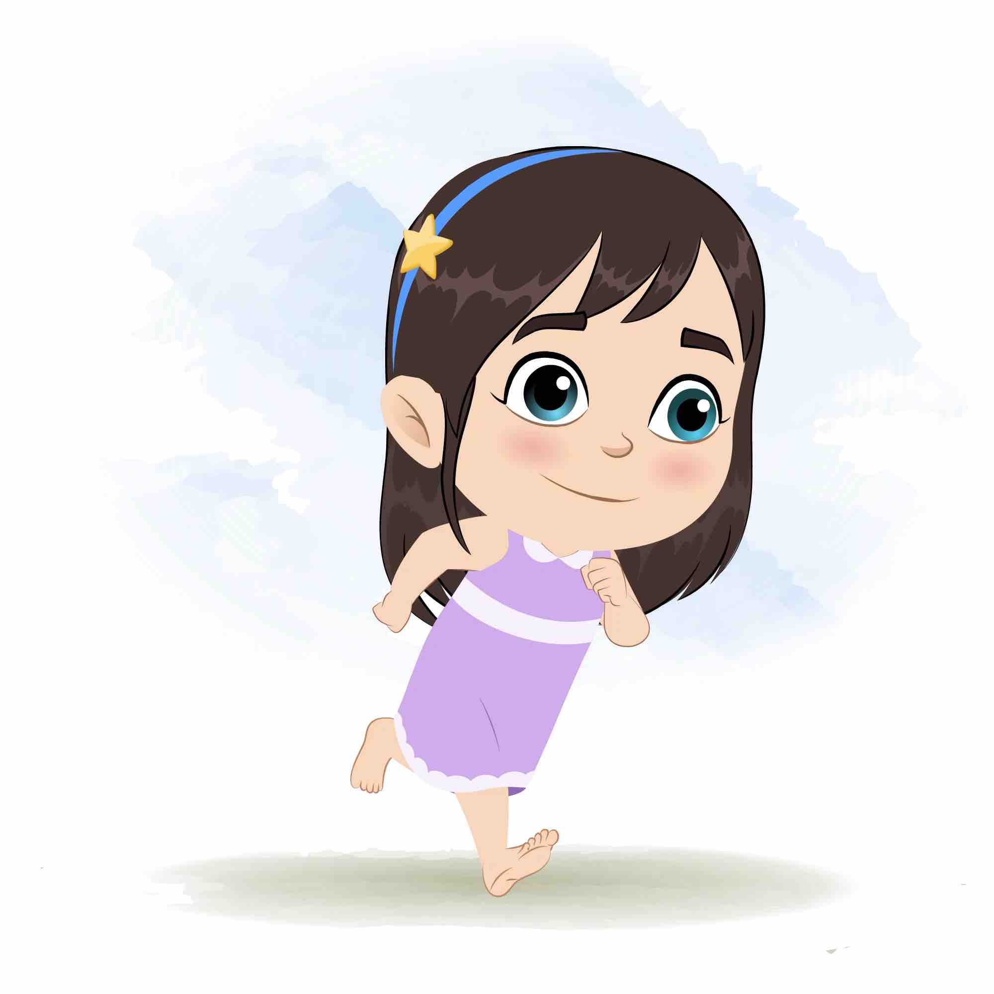 A little girl running three quarter view animated cartoon character aka merry