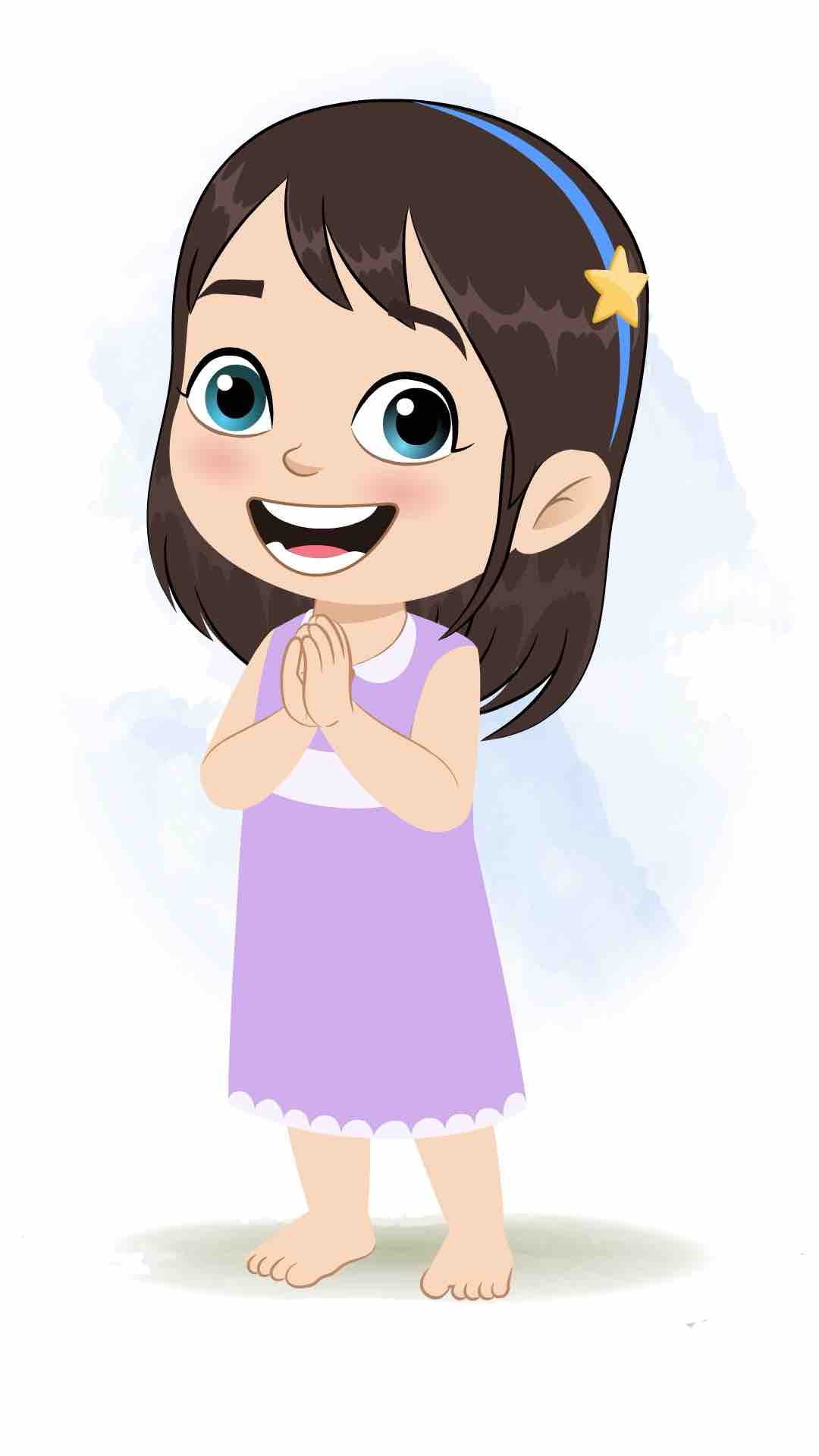 A little girl clapping animated cartoon character aka merry