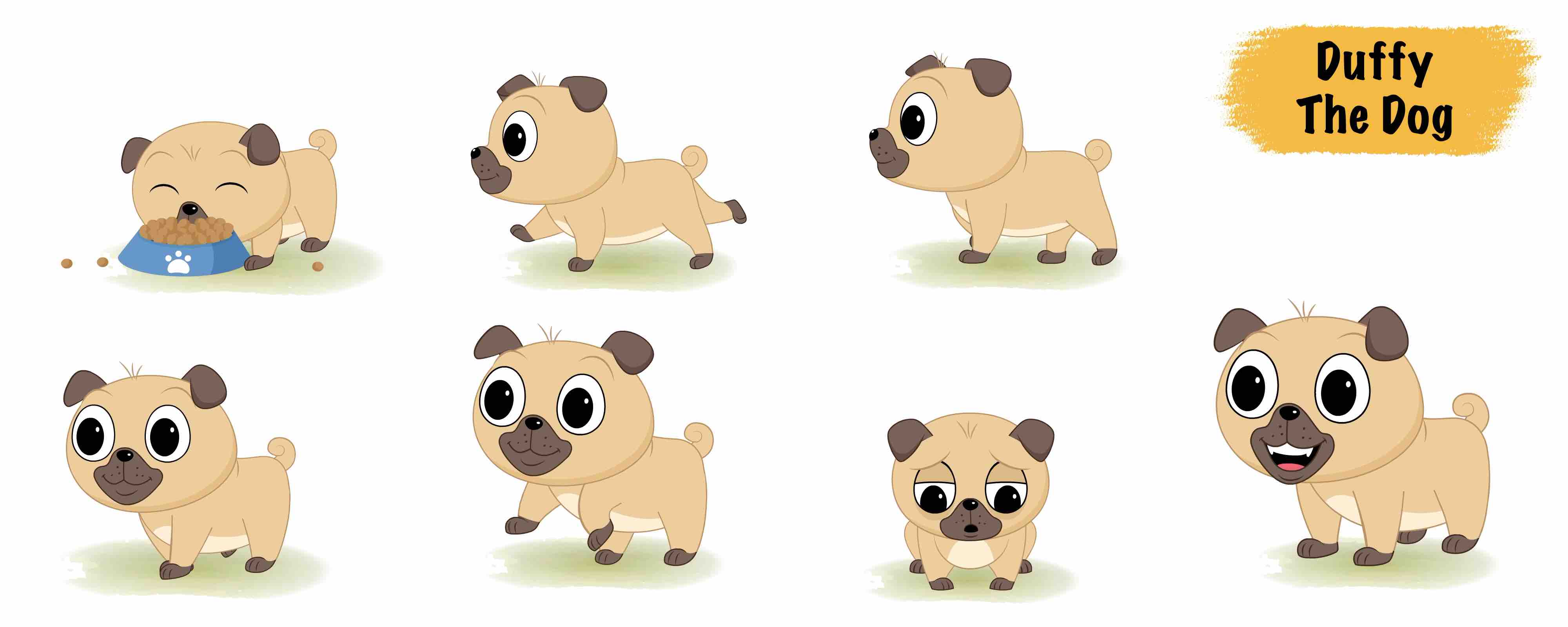 Cute dog animated vector cartoon character model sheet AKA Duffy The Dog