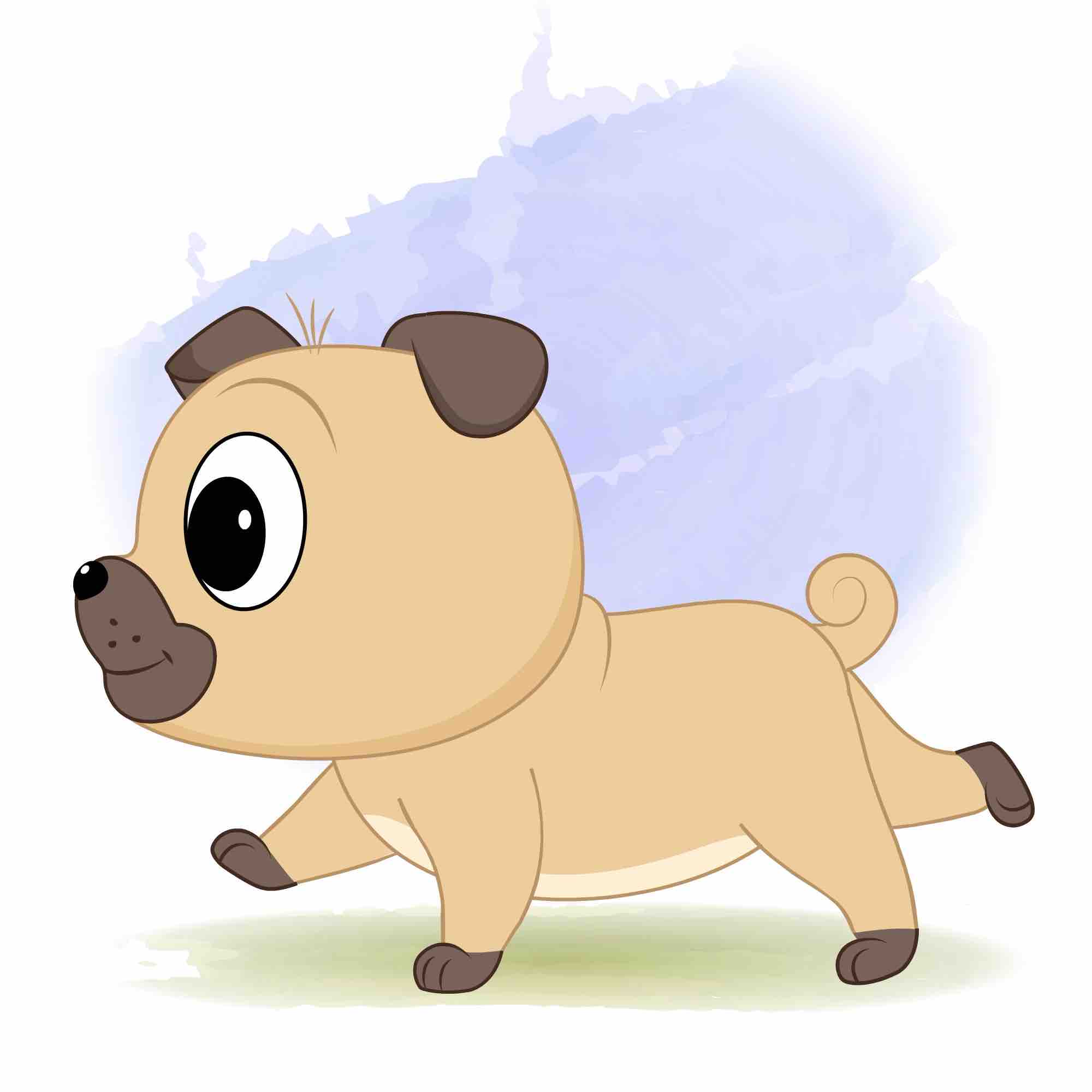 A little dog running fast side view animated cartoon character aka duffy the dog