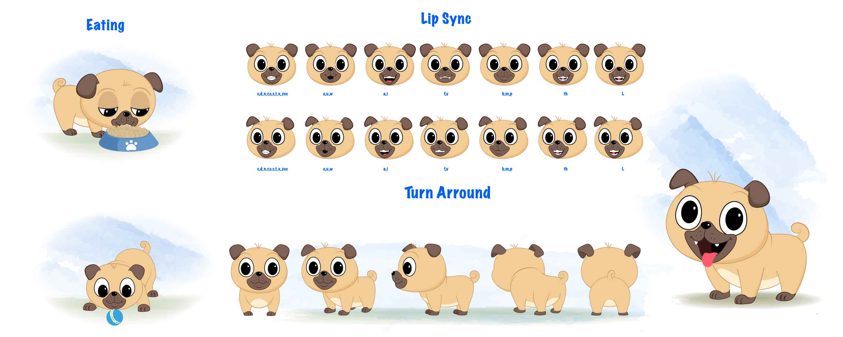 A little dog cartoon character construction/model sheet aka duffy the dog