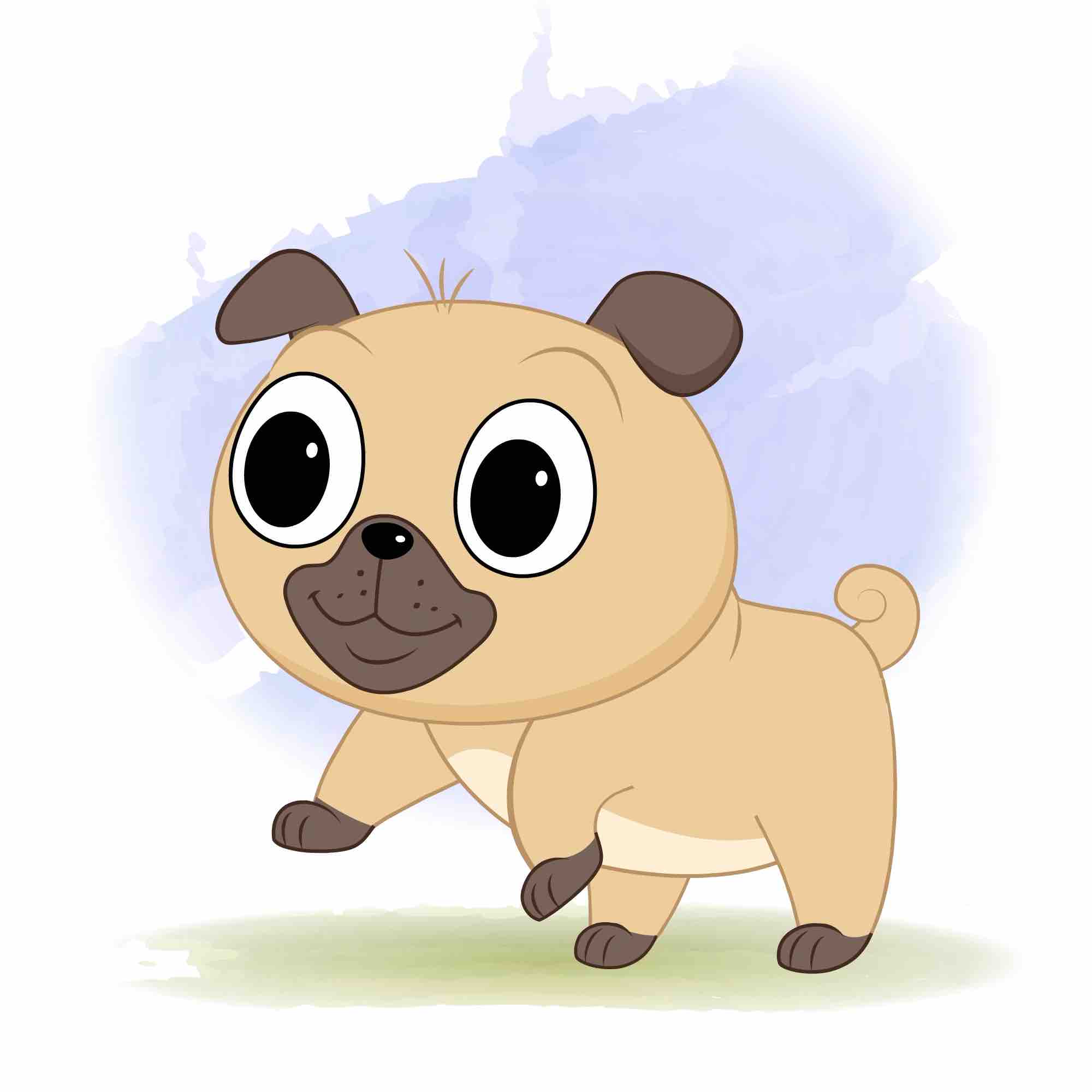 A little dog running three quarter view animated cartoon character aka duffy the dog