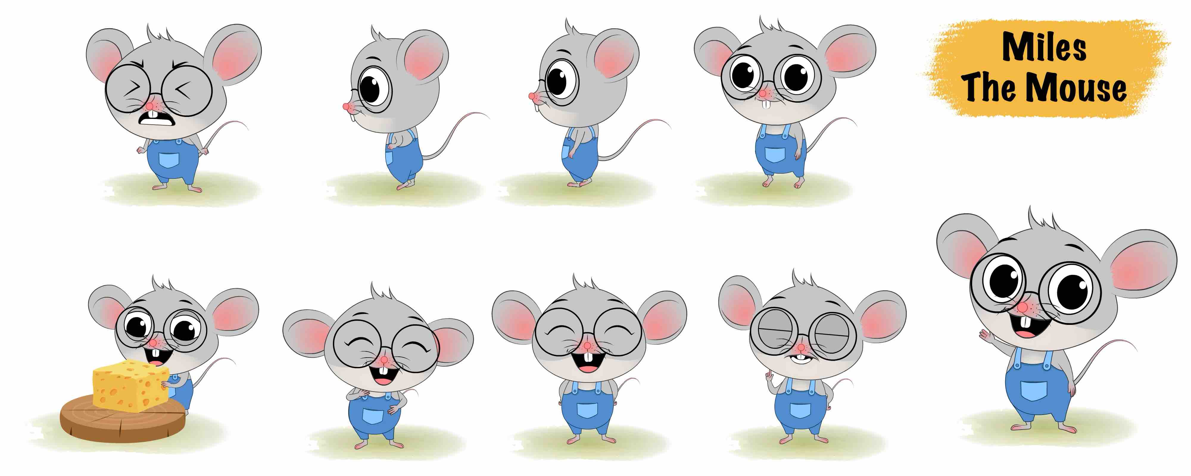 Cute mouse animated vector cartoon character model sheet AKA Miles The Mouse