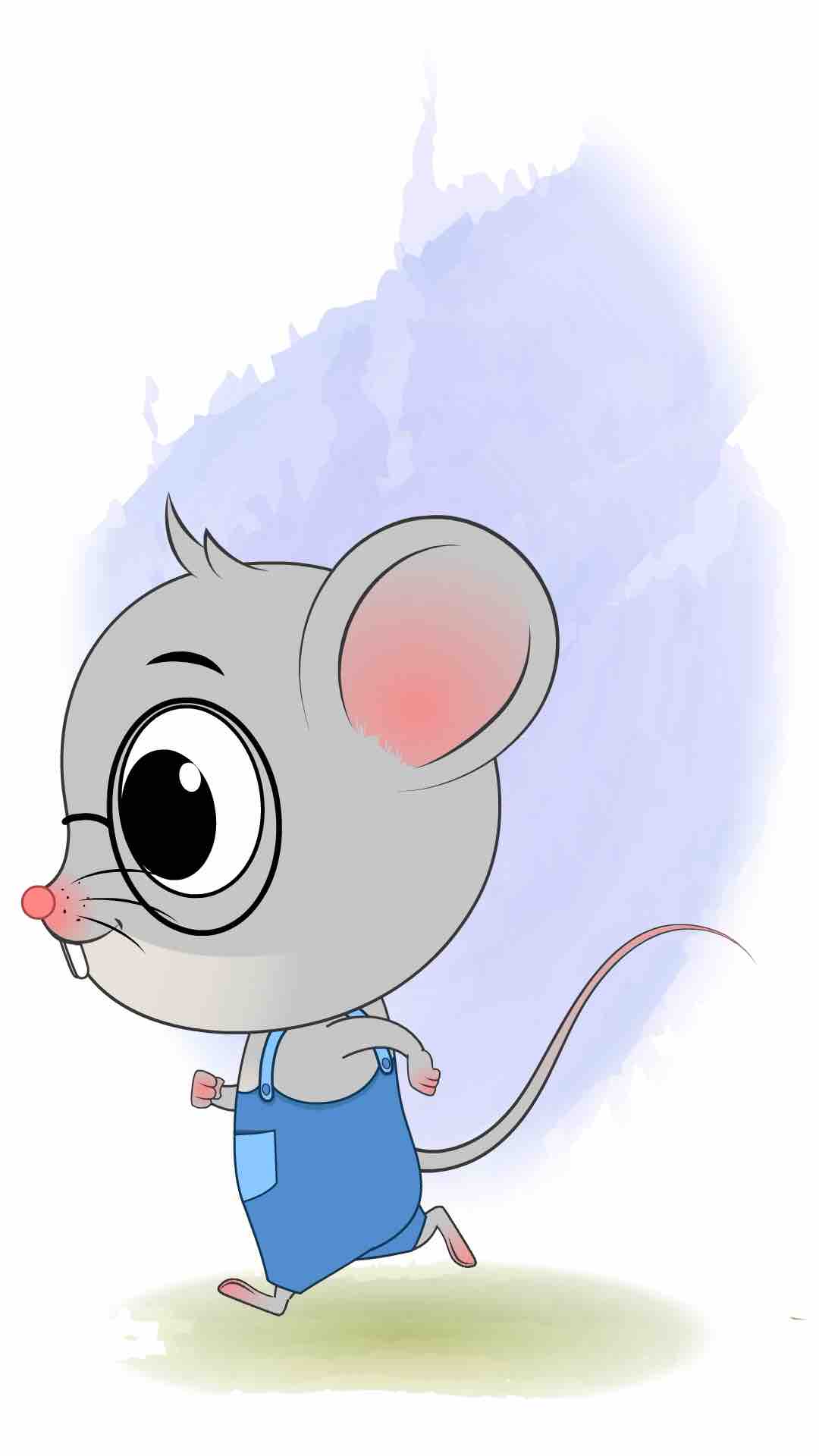 A cute mouse running fast side view animated cartoon character aka miles the mouse