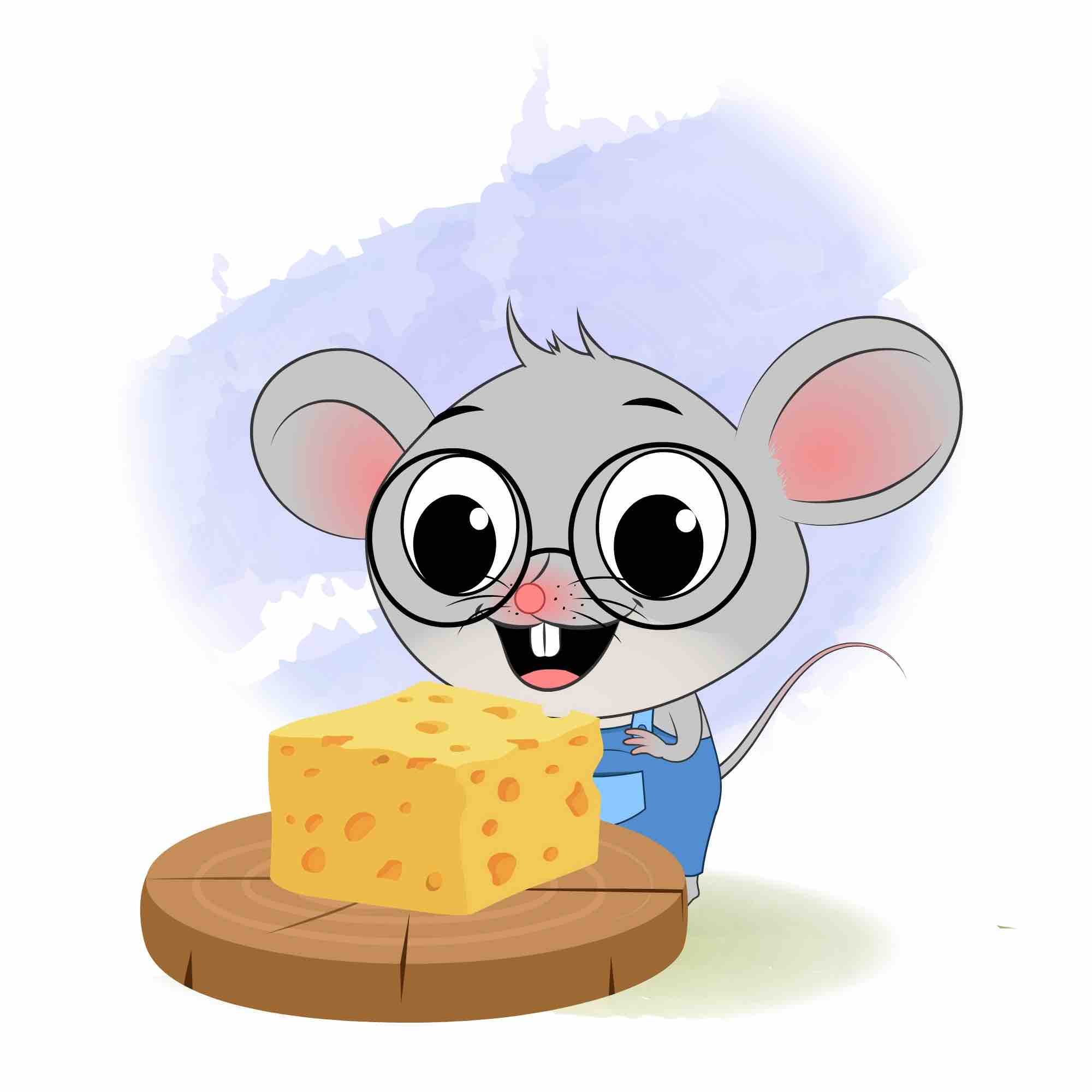 A cute mouse eating cheese animated cartoom character aka miles the mouse