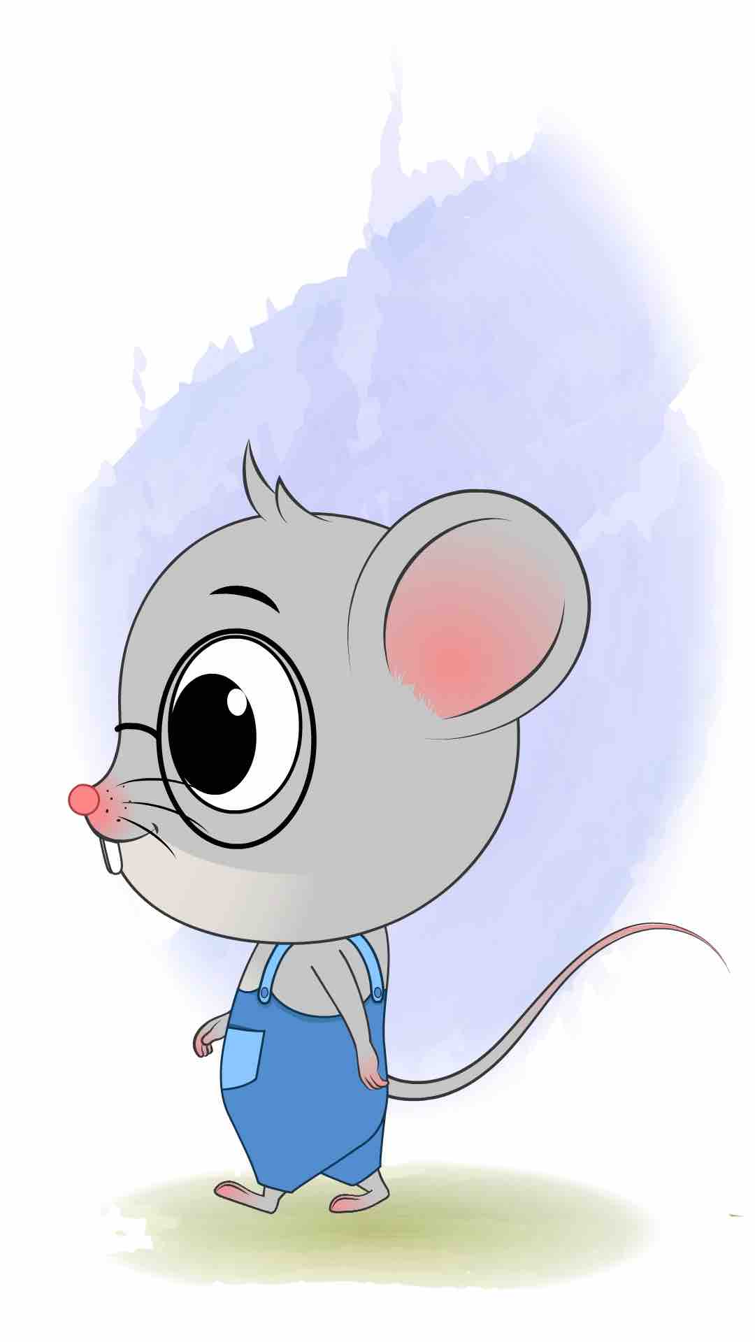 A cute mouse walking side view animated cartoon character aka miles the mouse