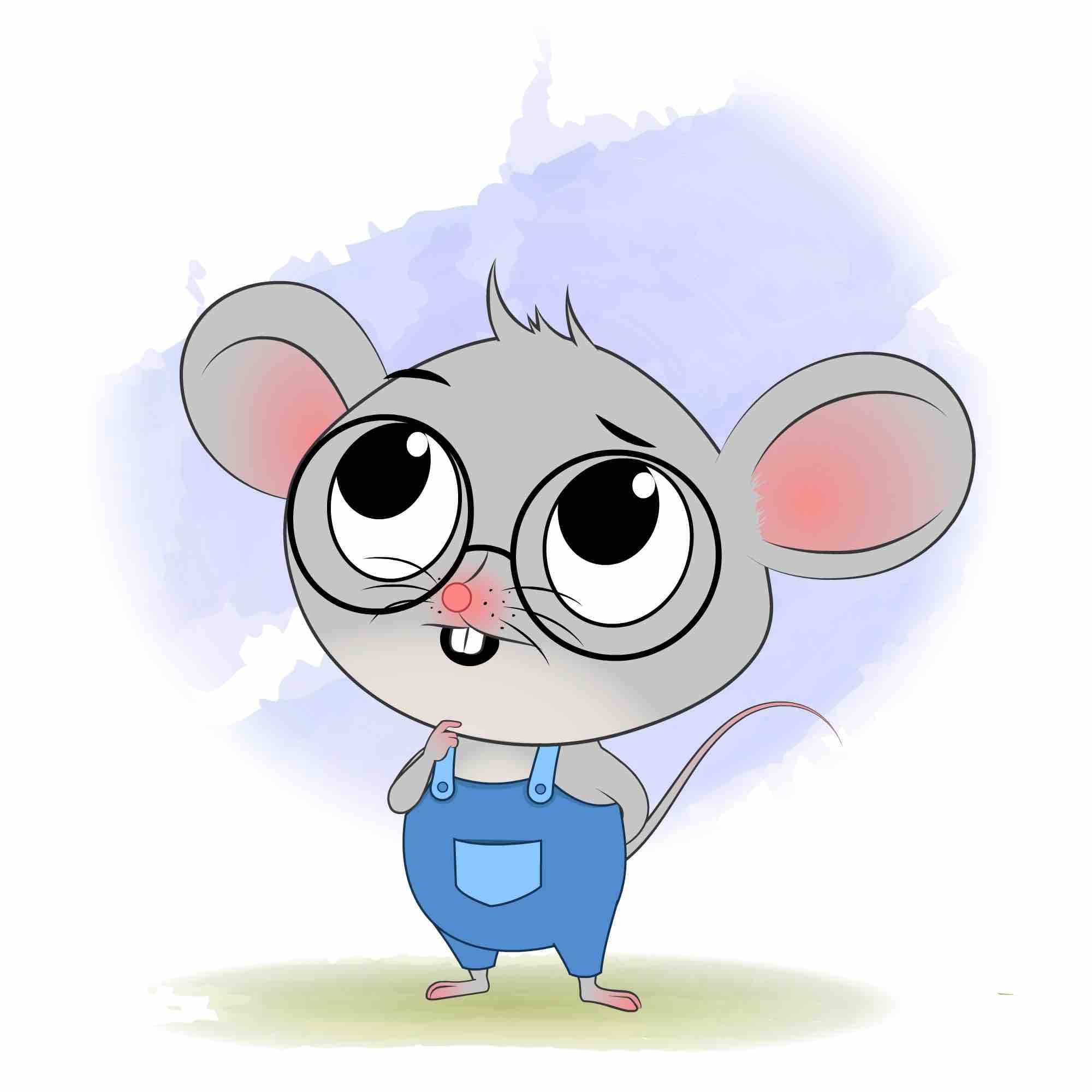 A cute mouse thinking animated cartoon character aka miles the mouse