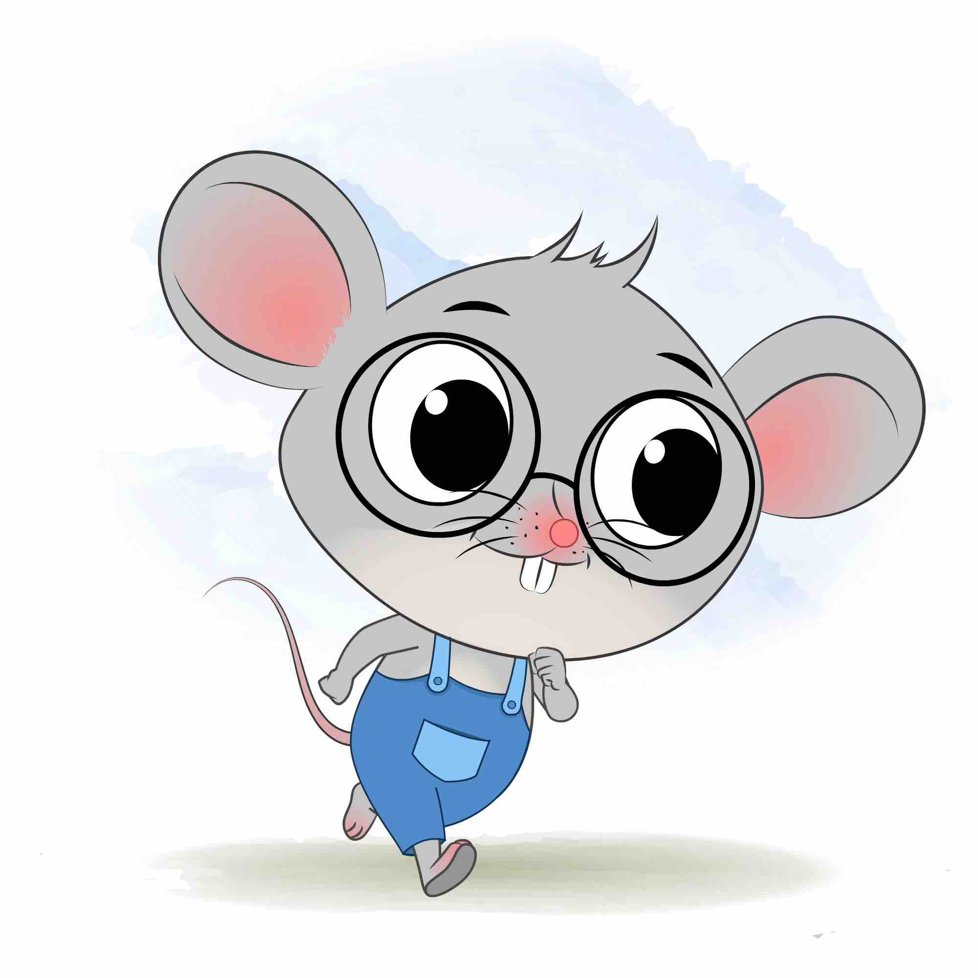 A cute mouse running three quarter view animated cartoon character aka miles the mouse