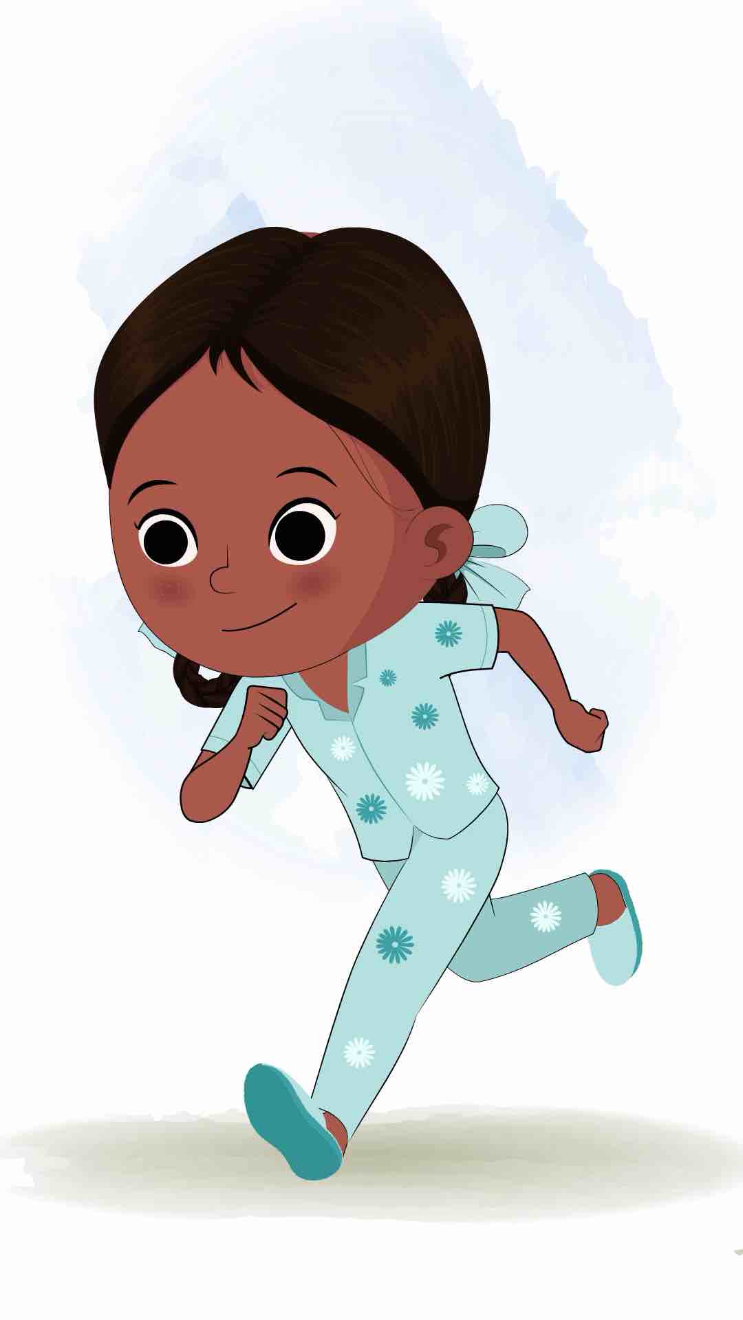 A little Indian girl running three quarter view animated cartoon character aka kaya