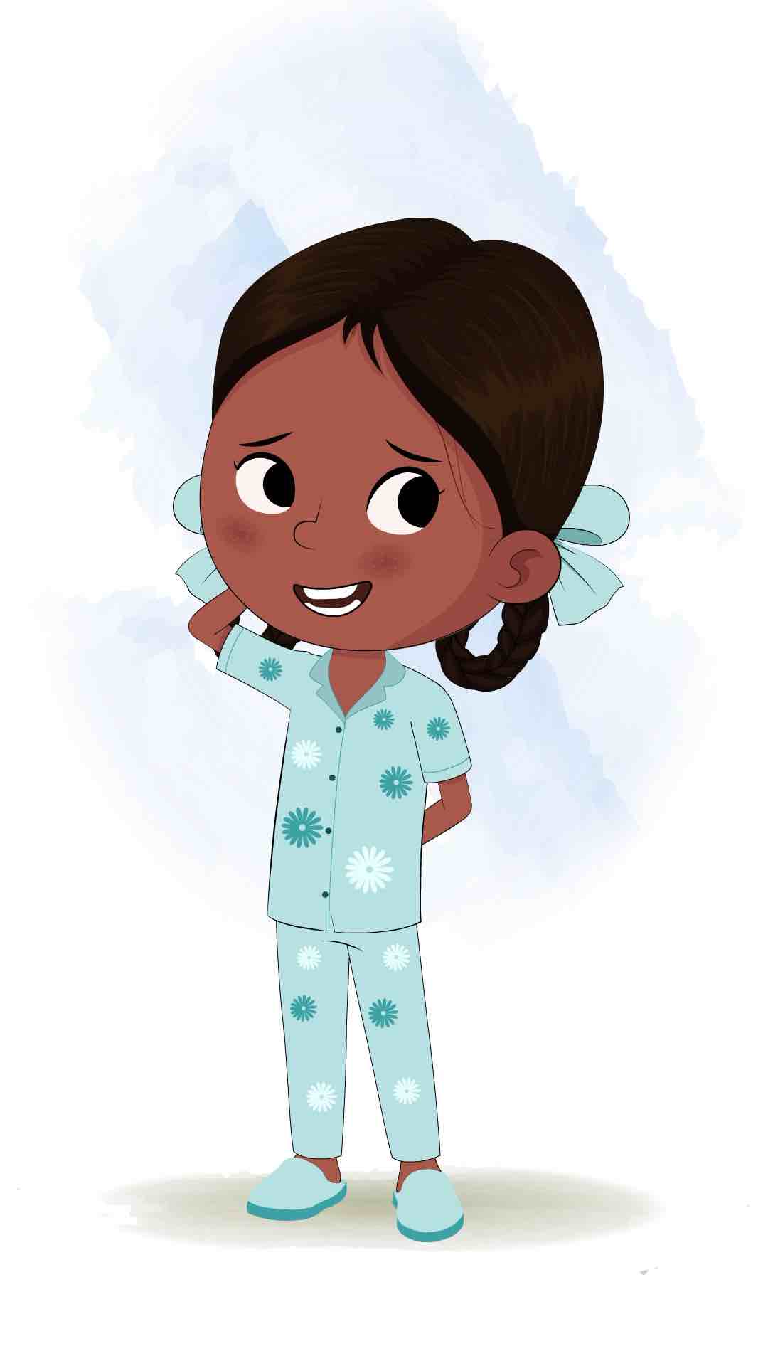 A confused little Indian girl animated cartoon character aka kaya