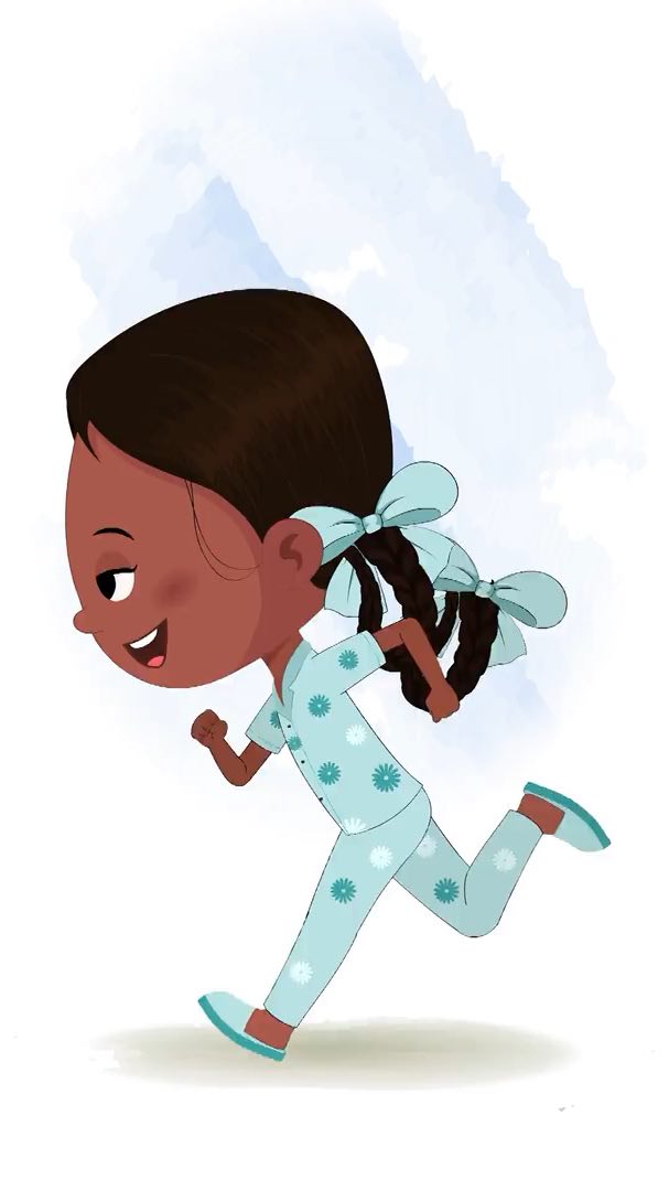 A little Indian girl running fast side view animated cartoon character aka kaya