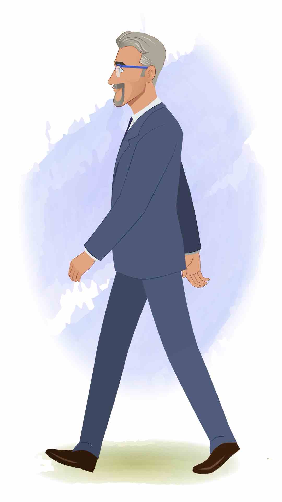 A businessman walking side view animated cartoon character AKA George