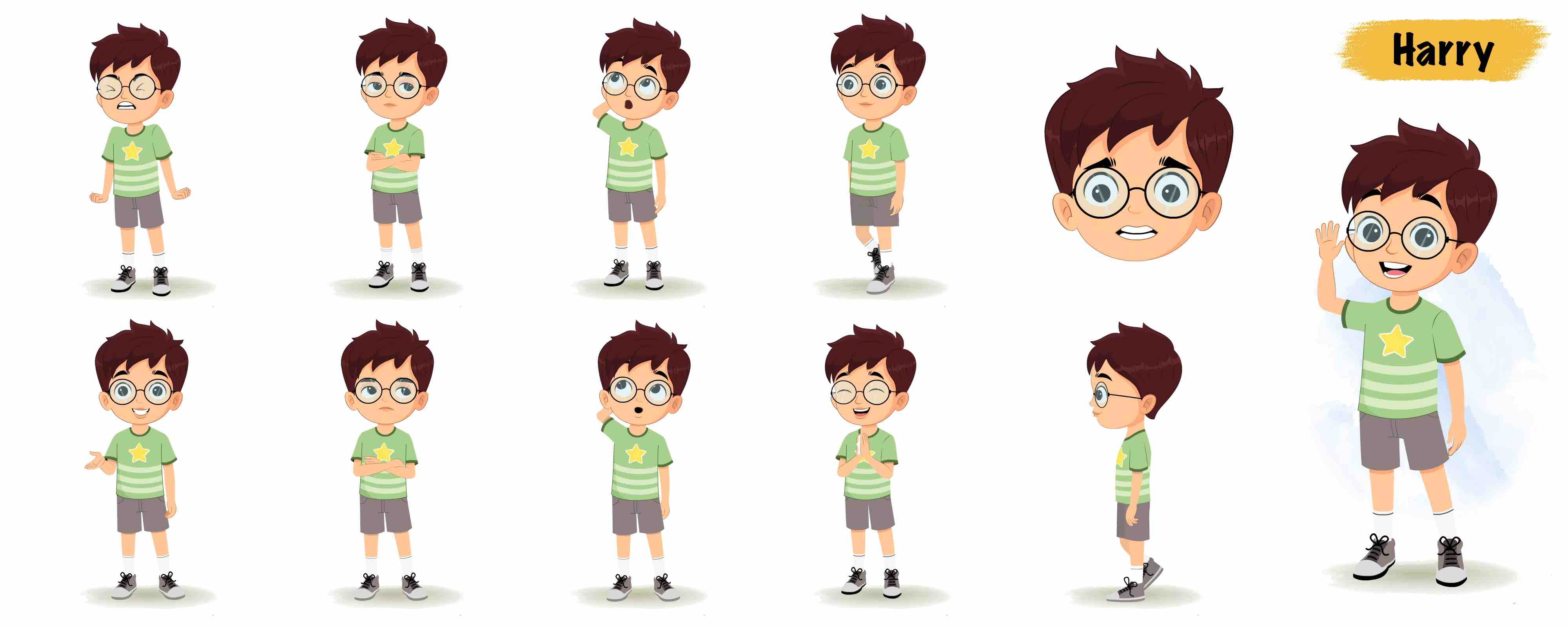 Cute boy animated vector cartoon character model sheet AKA Harry