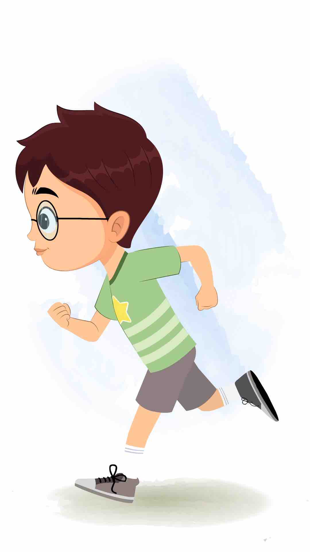 A cute boy running fast side view animated cartoon character aka harry