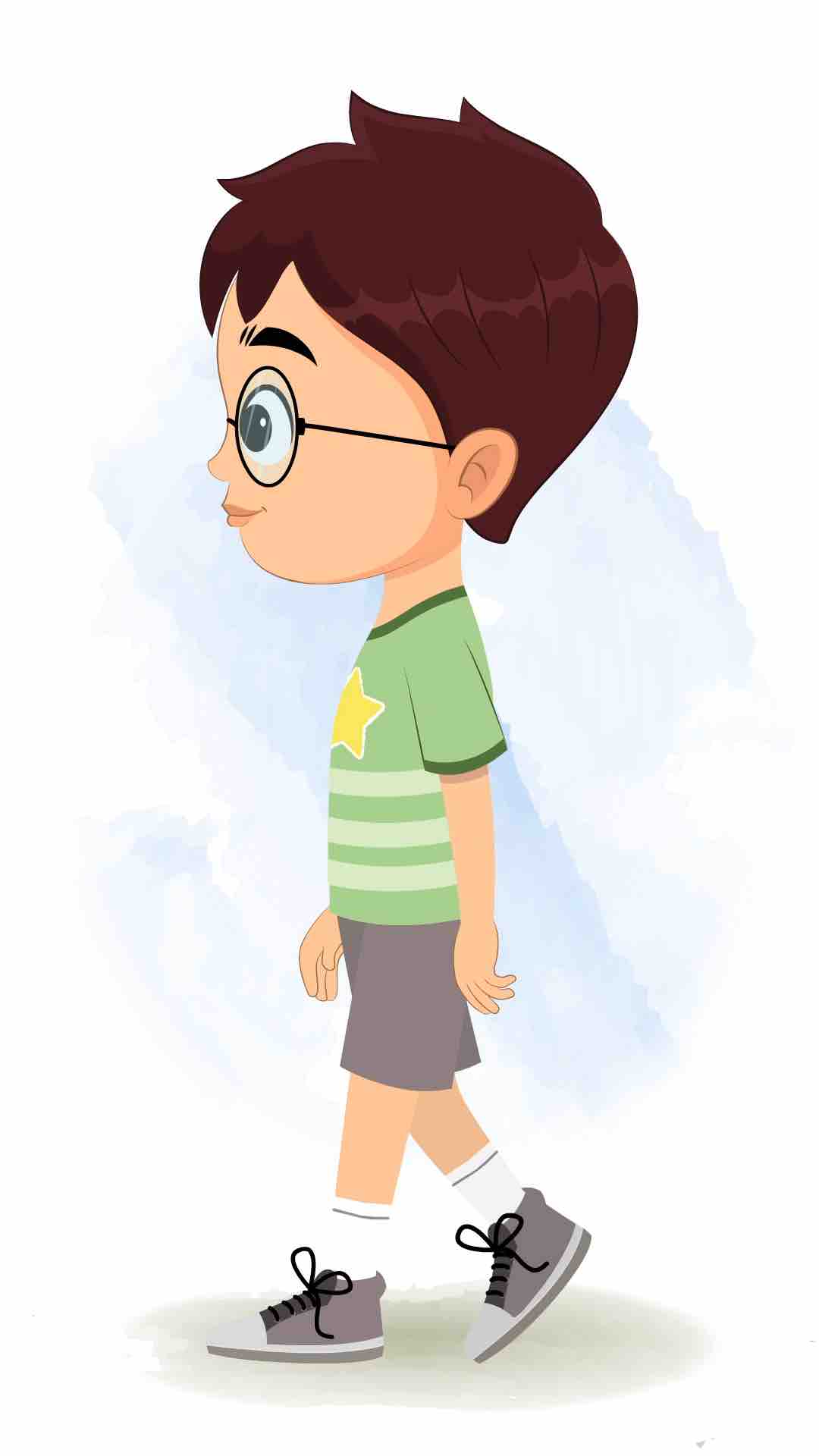 A cute boy walking side view animated cartoon character aka harry