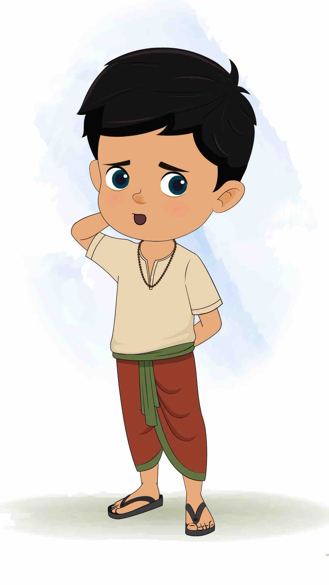 A confused boy in dhoti animated cartoon character aka rohan