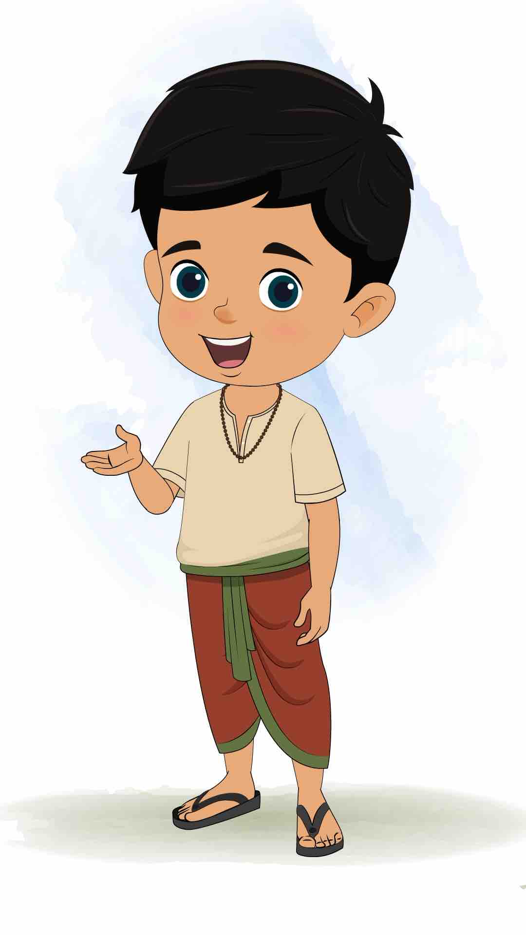 A boy in dhoti talking animated cartoon character aka rohan