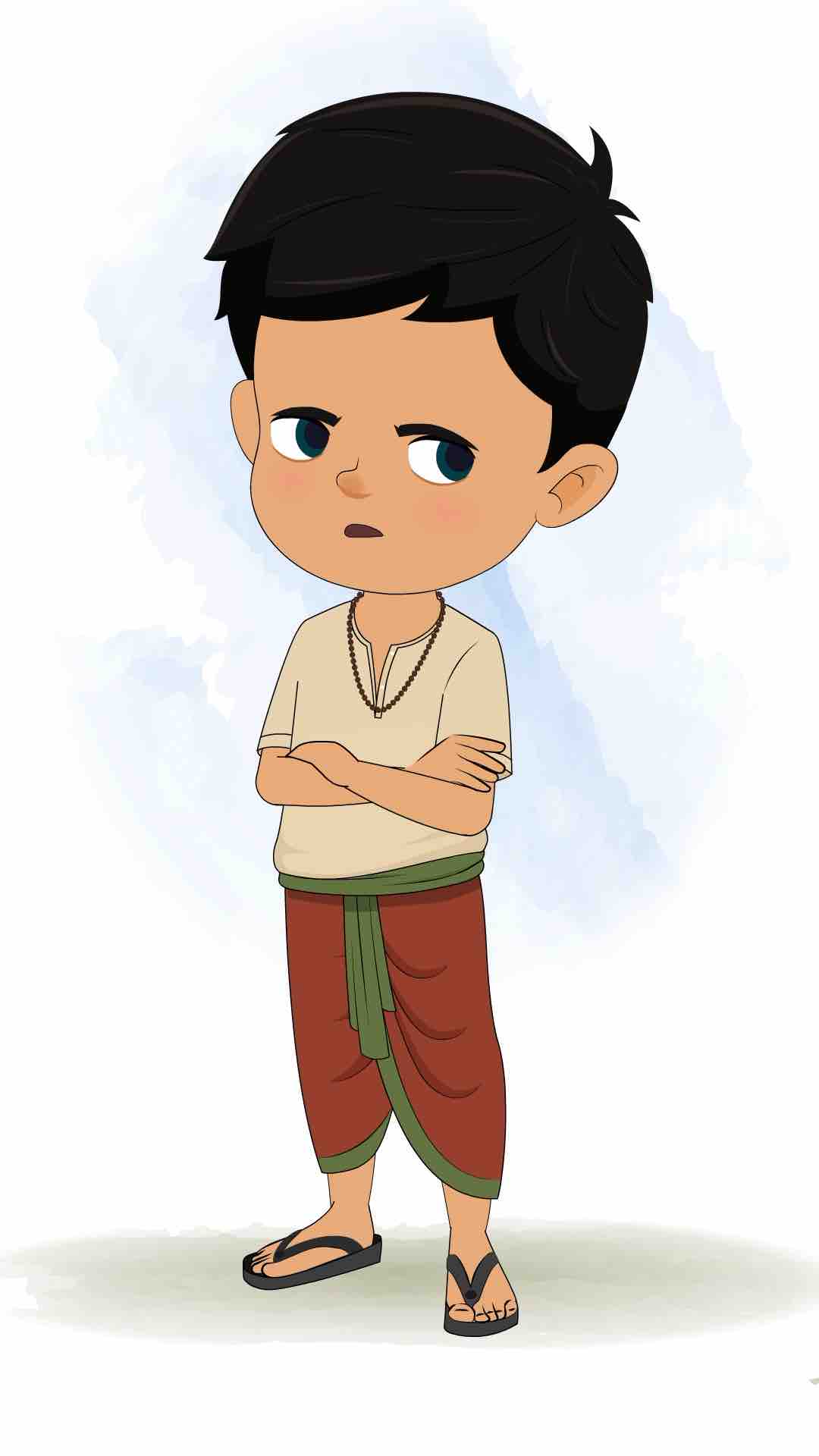 An annoyed boy in dhoti animated cartoon character aka rohan