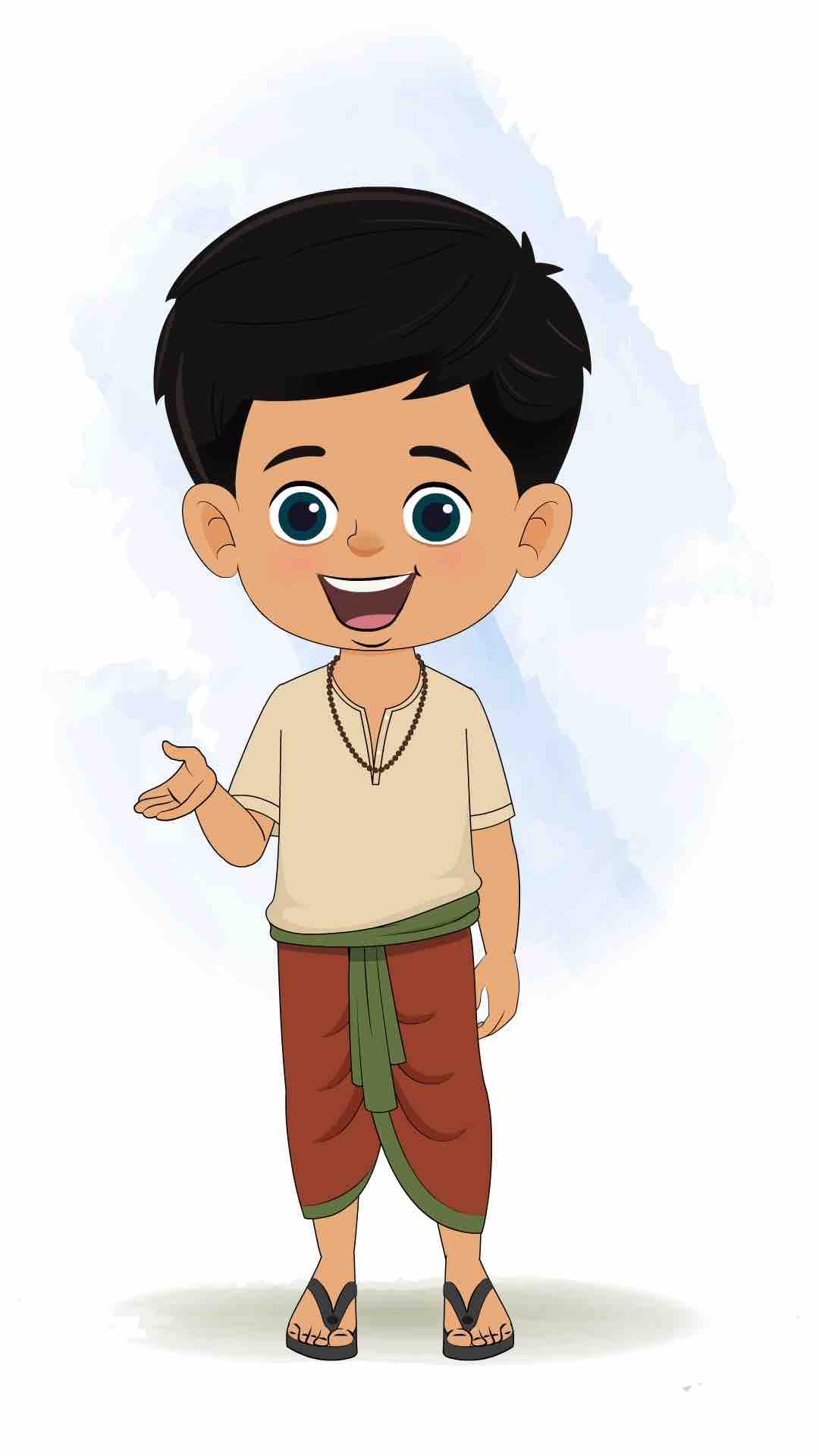 A boy in dhoti talking animated cartoon character aka rohan