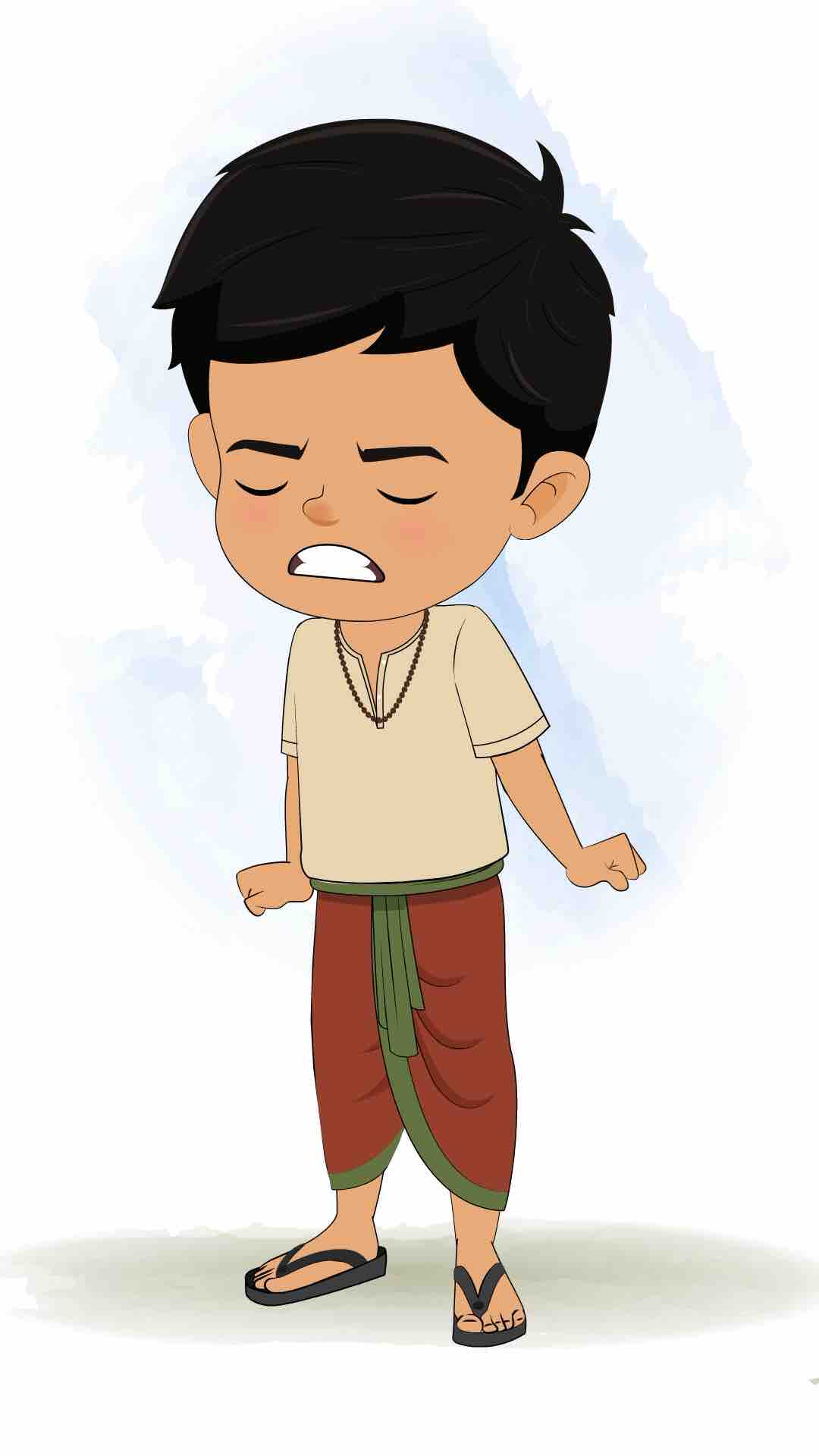 An angry boy in dhoti animated cartoon character aka rohan