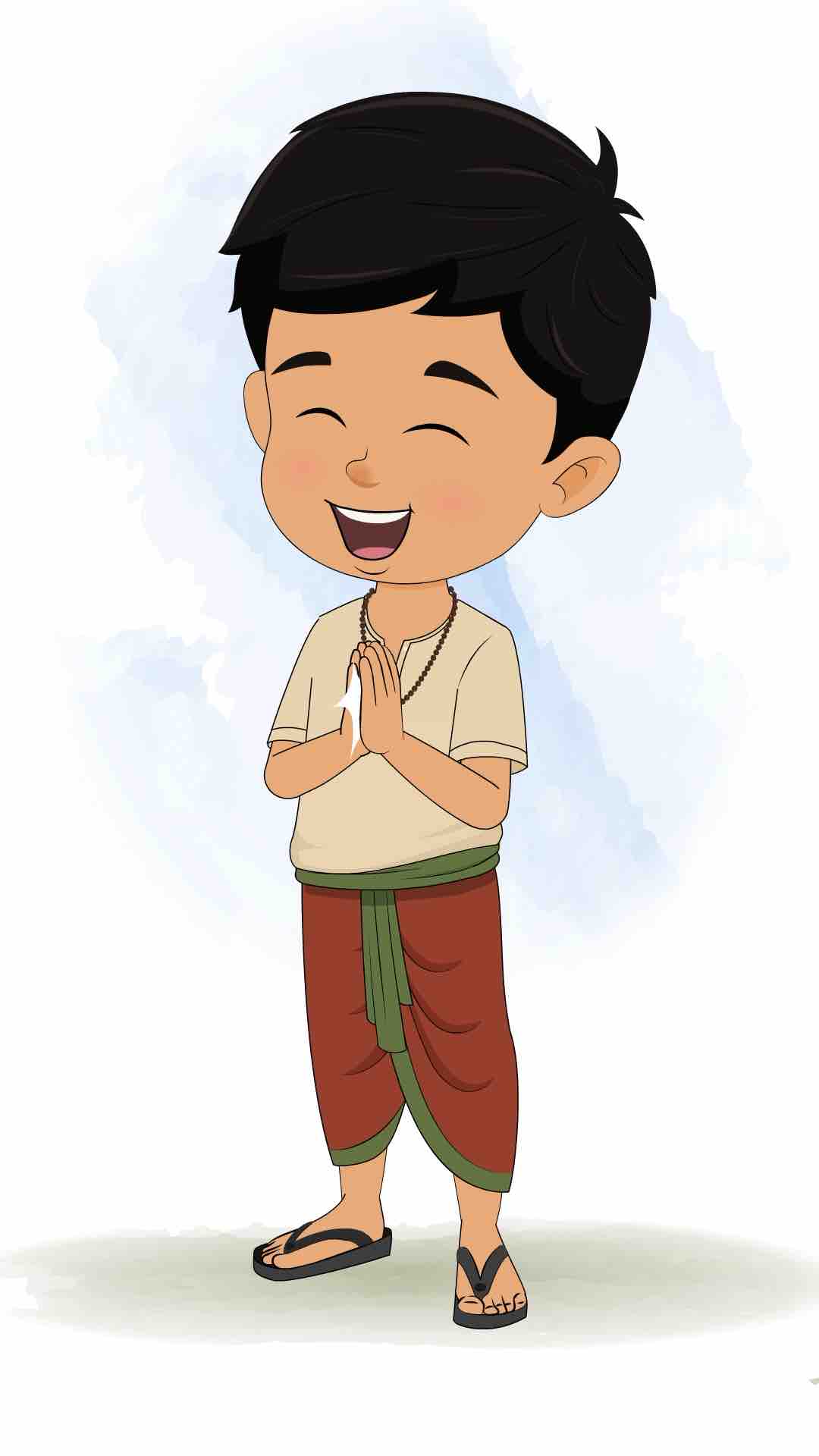 A boy in dhoti clapping animated cartoon character aka rohan