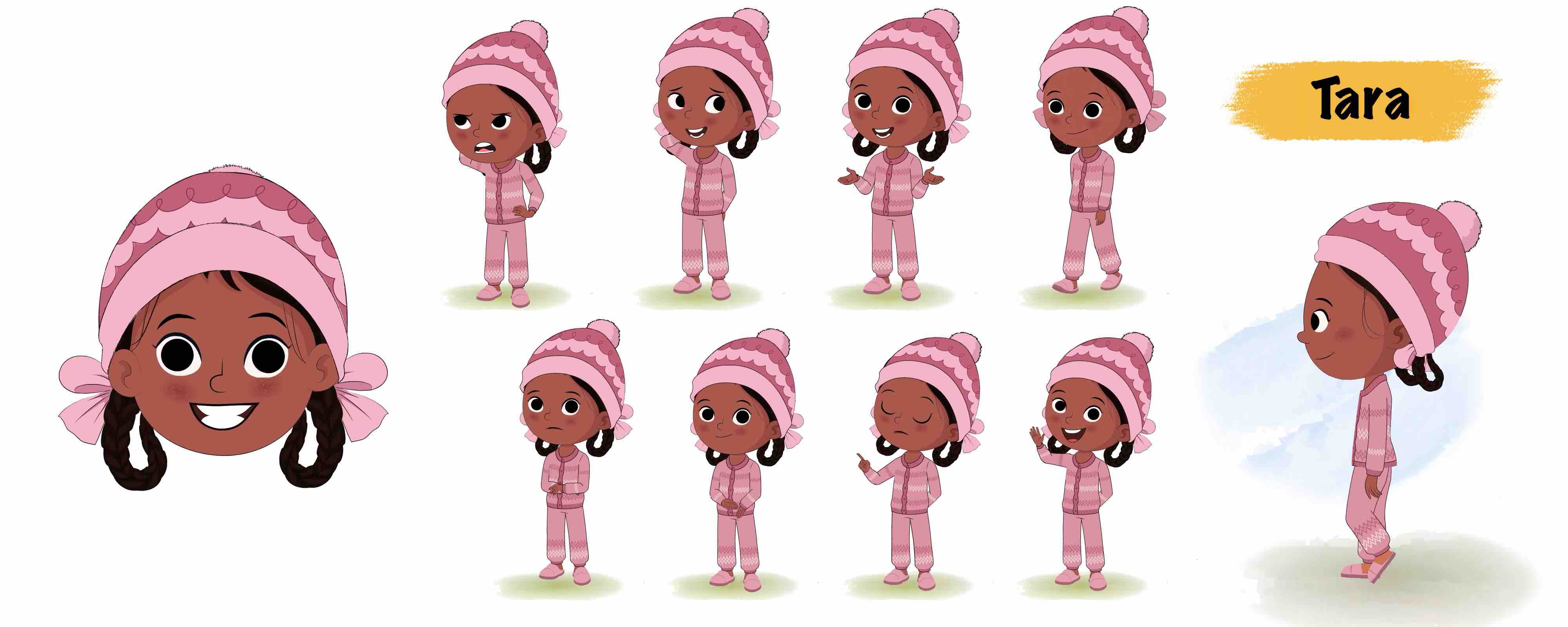 Cute girl in winter clothes animated vector cartoon character model sheet AKA Tara