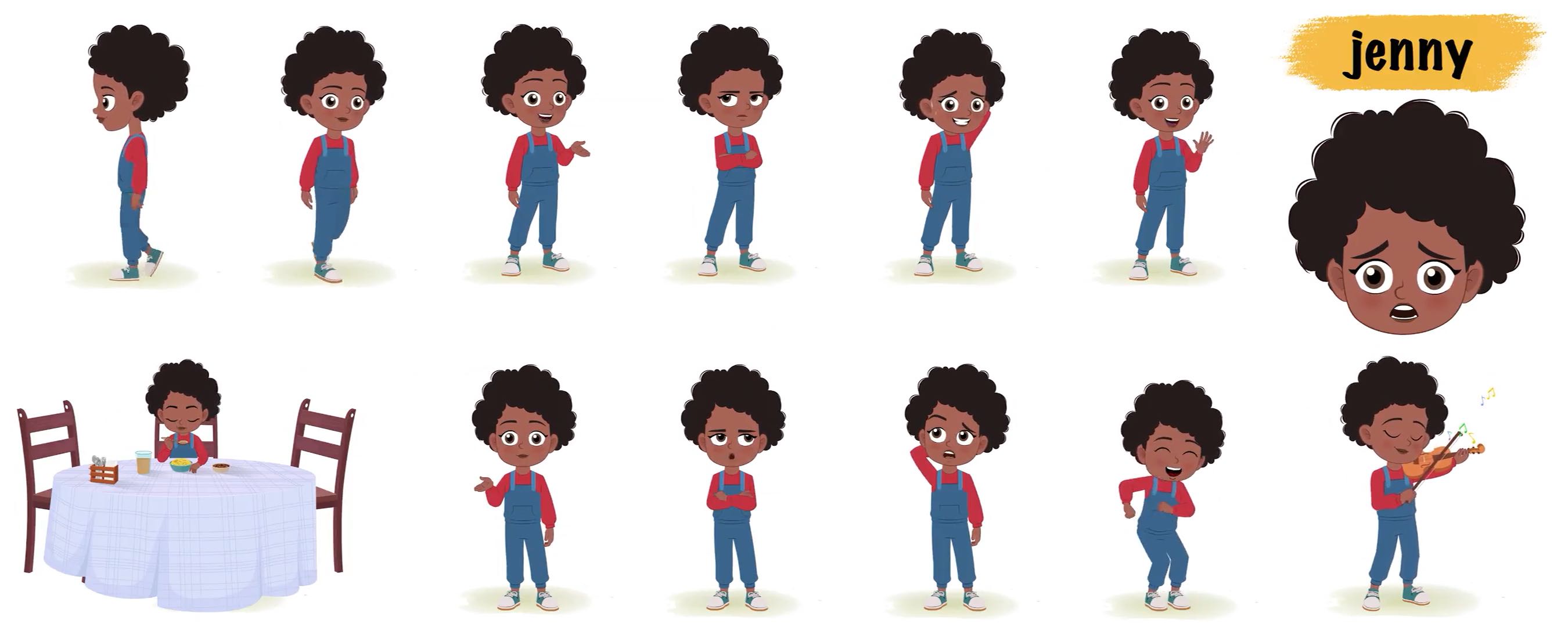 Cute black girl animated vector cartoon character AKA Jenny