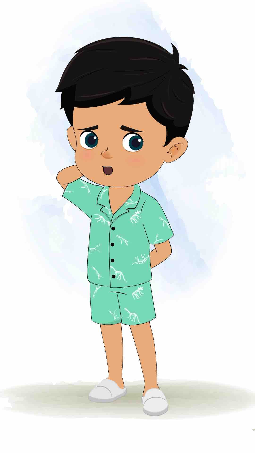 A confused cute little boy animated cartoon character aka rohan