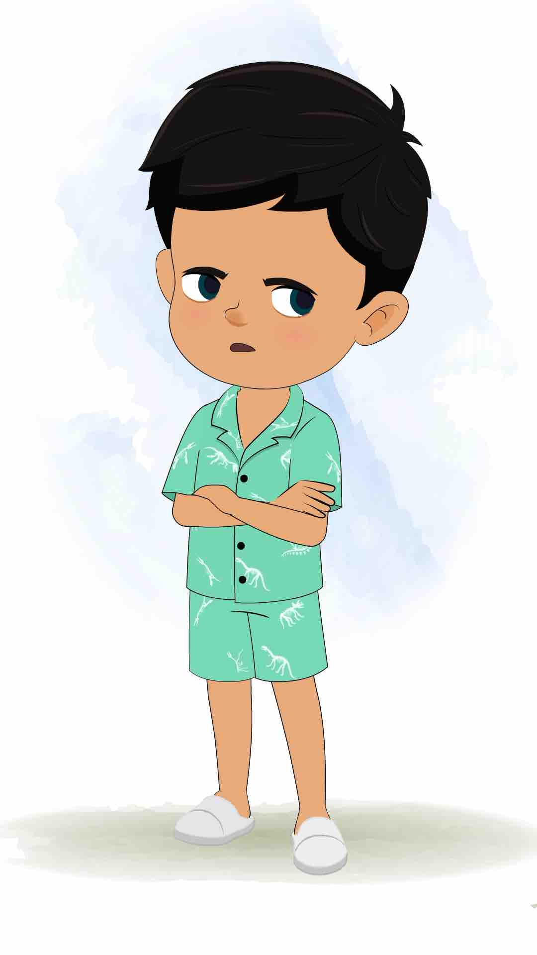 An annoyed cute little boy animated cartoon character aka rohan