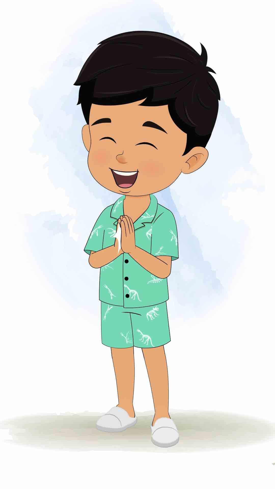 A cute little boy clapping animated cartoon character aka rohan