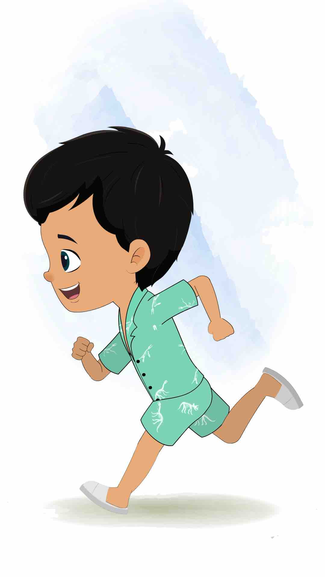 A cute little boy running fast side view animated cartoon character aka rohan