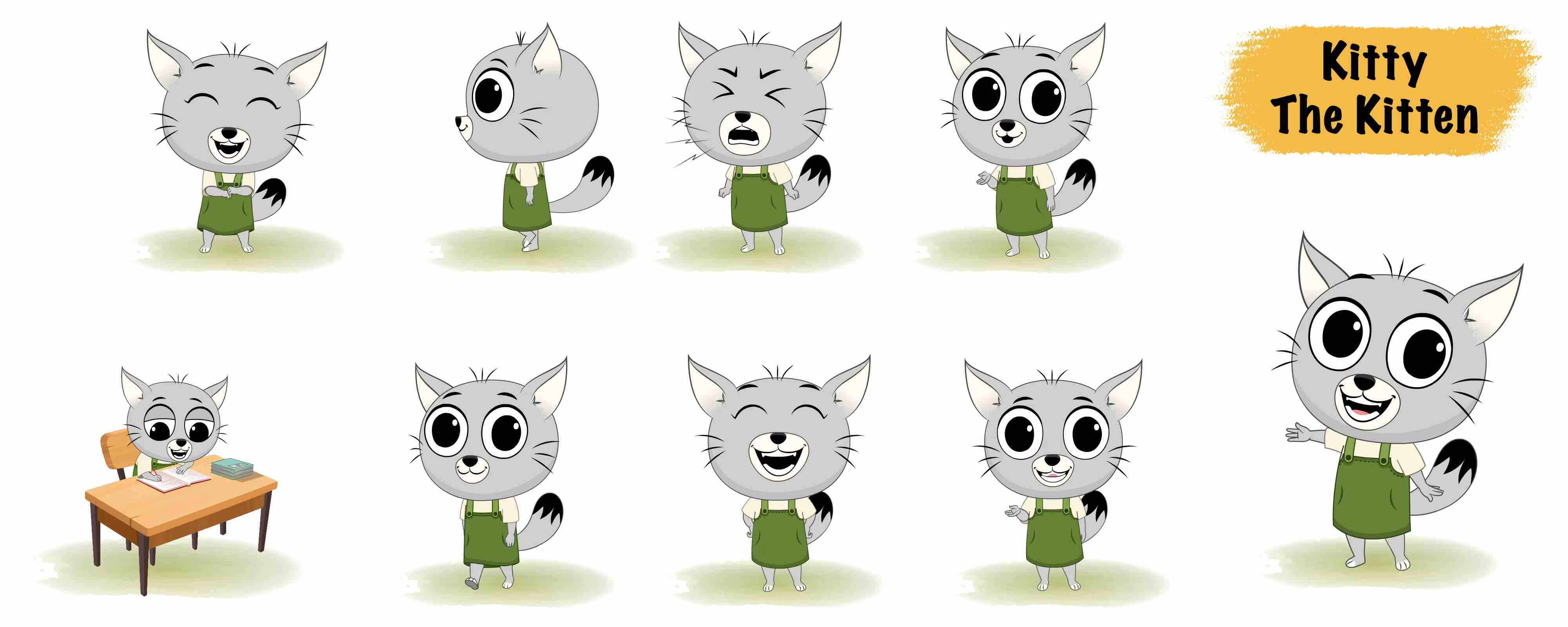 Cute cat animated vector cartoon character model sheet AKA Kitty The Kitten