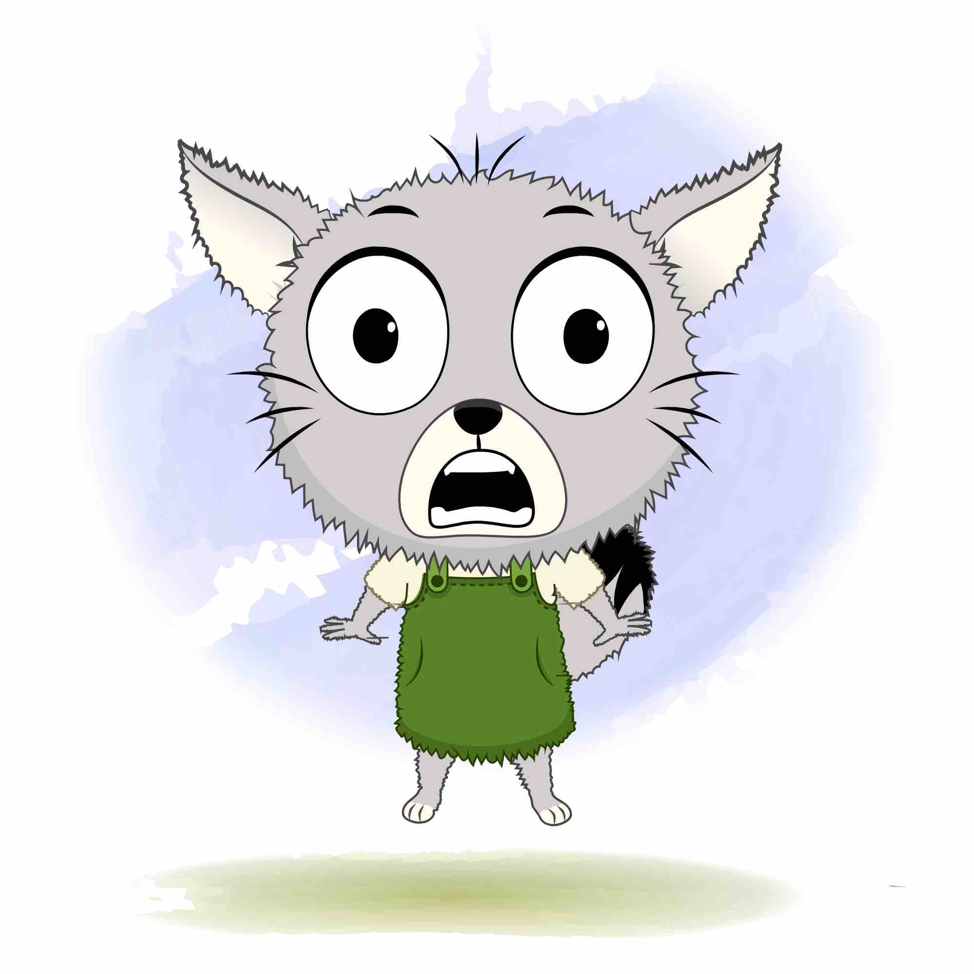 A scared cat animated cartoon character aka kitty the kitten