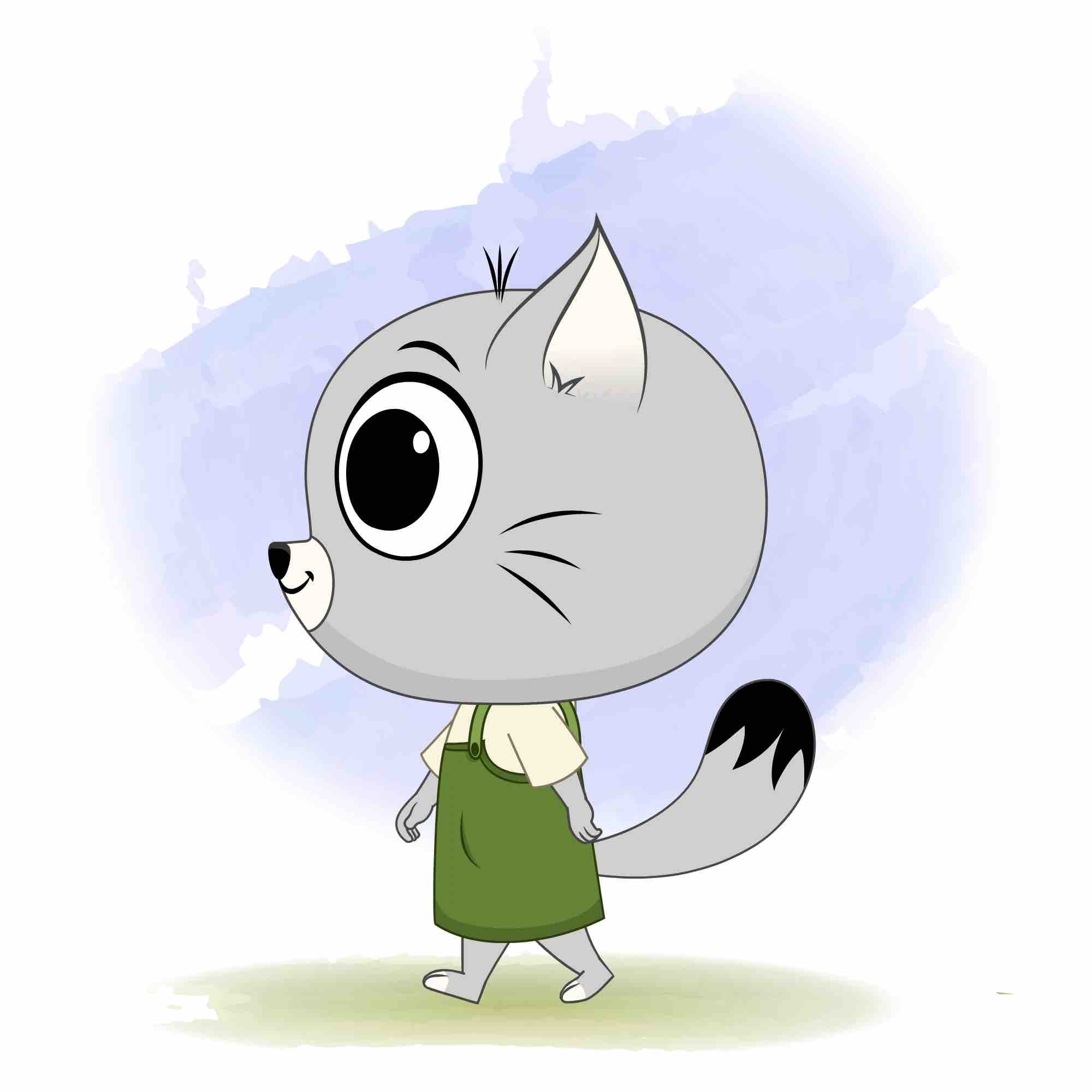 A cat walking side view animated cartoon character kitty the kitten