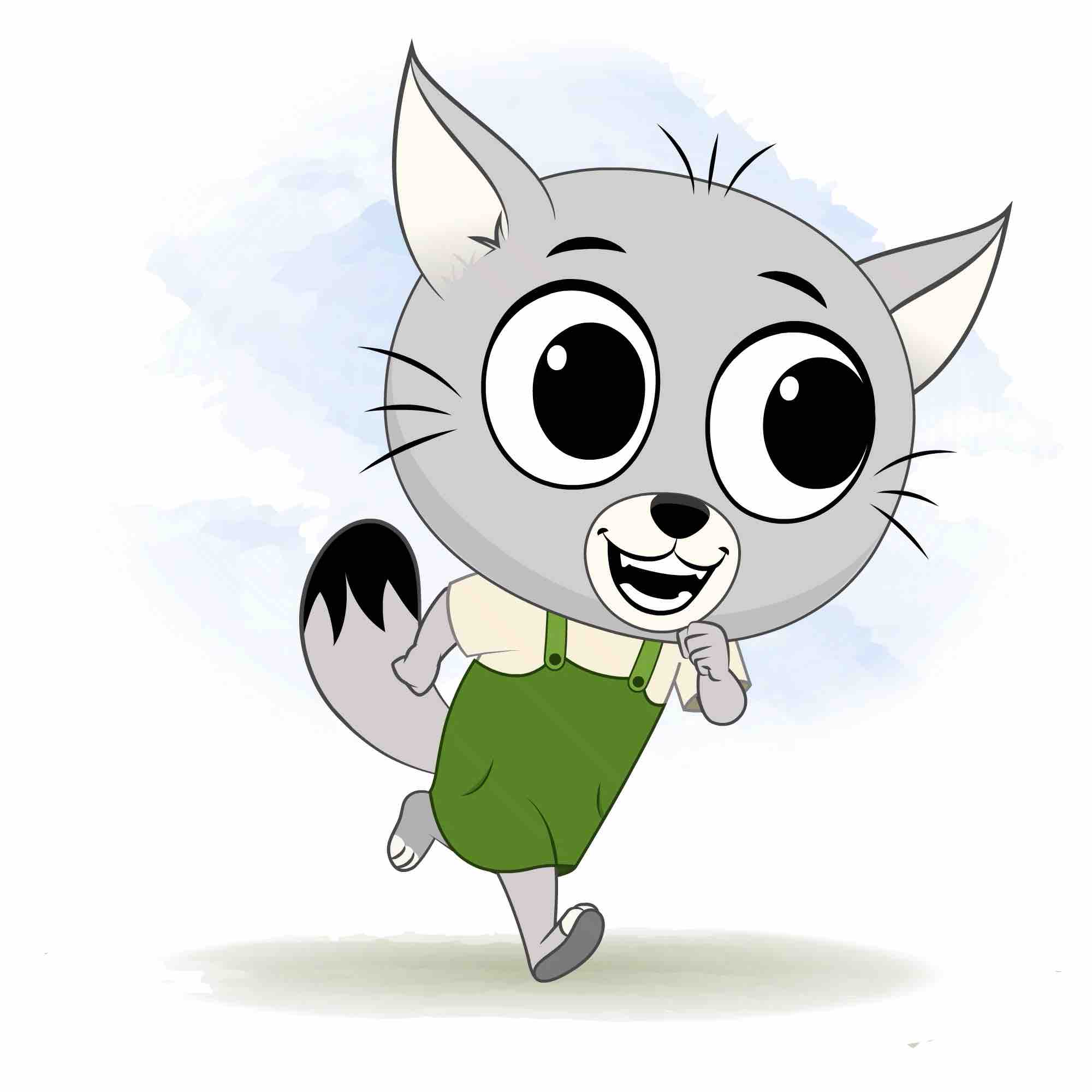 A cat running three quarter view animated cartoon character aka kitty the kitten