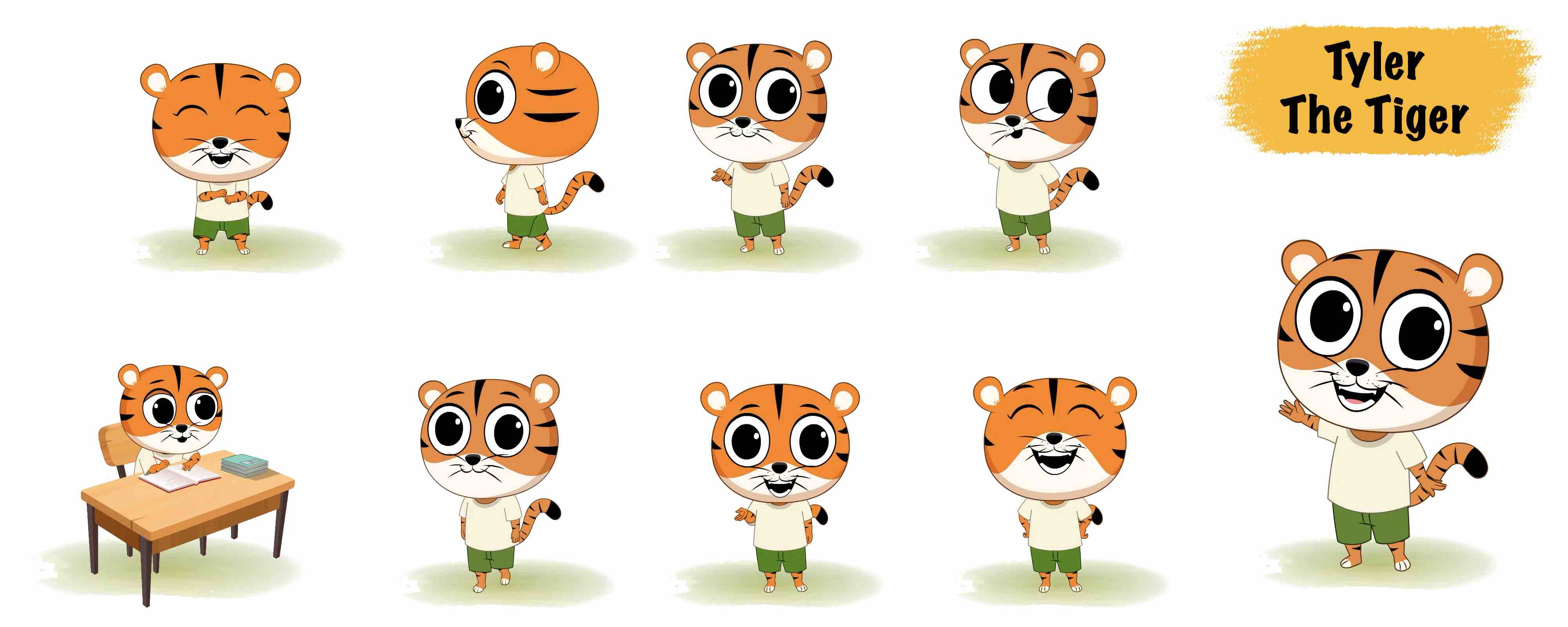 Cute tiger animated vector cartoon character model sheet AKA Tyler The Tiger