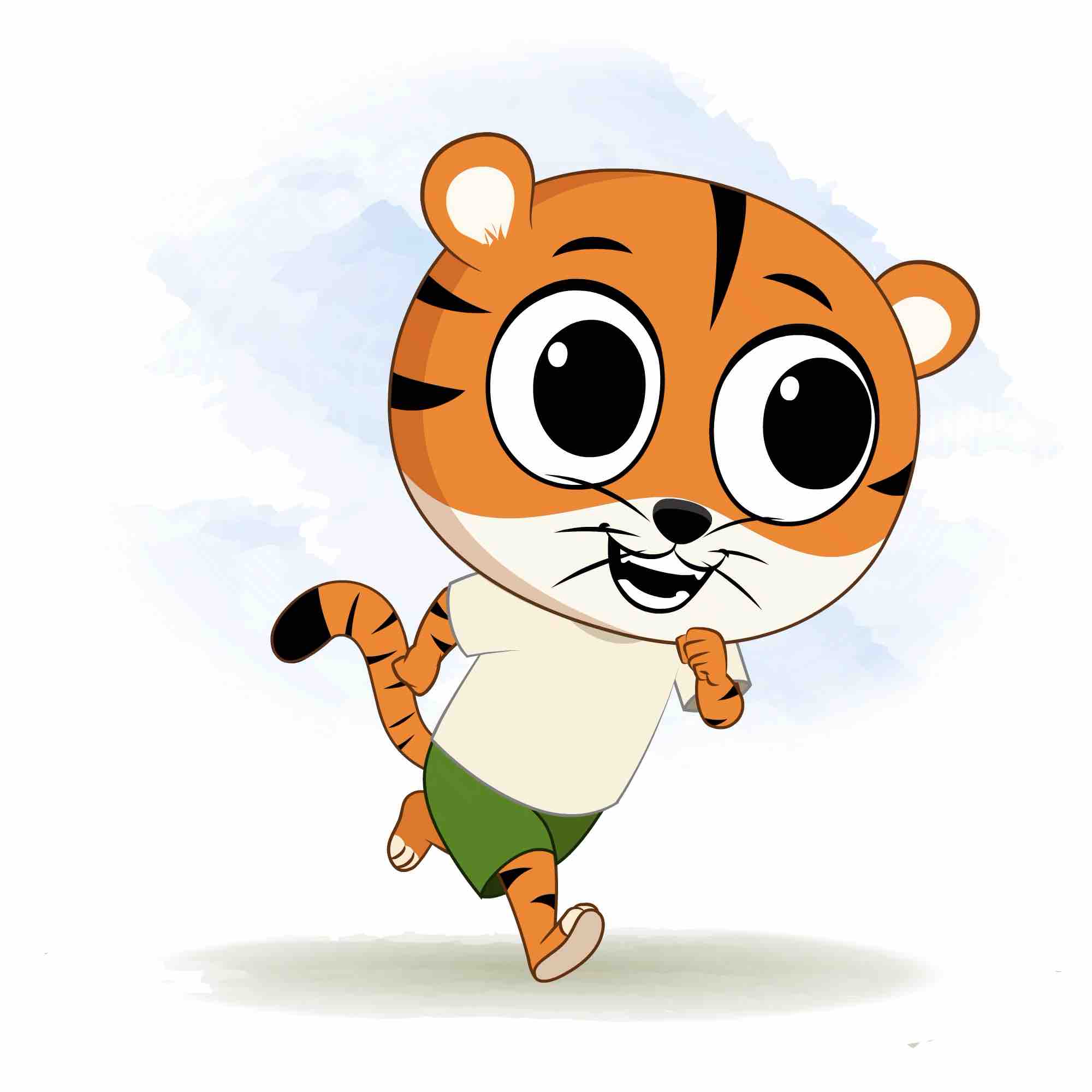 A tiger running three quarter view animated cartoon character aka tyler the tiger