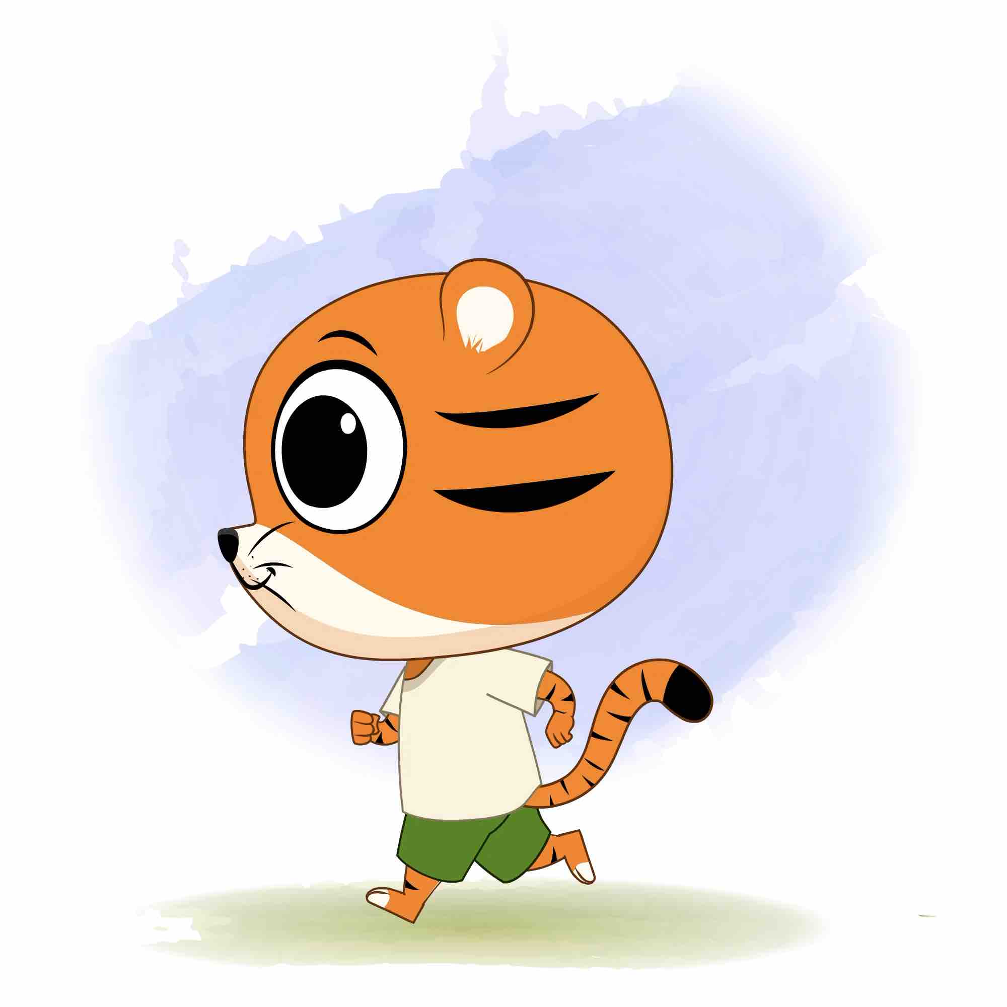 A tiger running fast side view animated cartoon character aka tyler the tiger