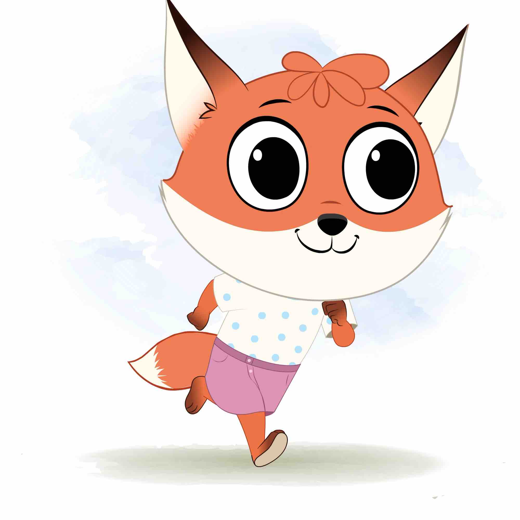 A fox running three quarter view animated cartoon character aka nikki the fox