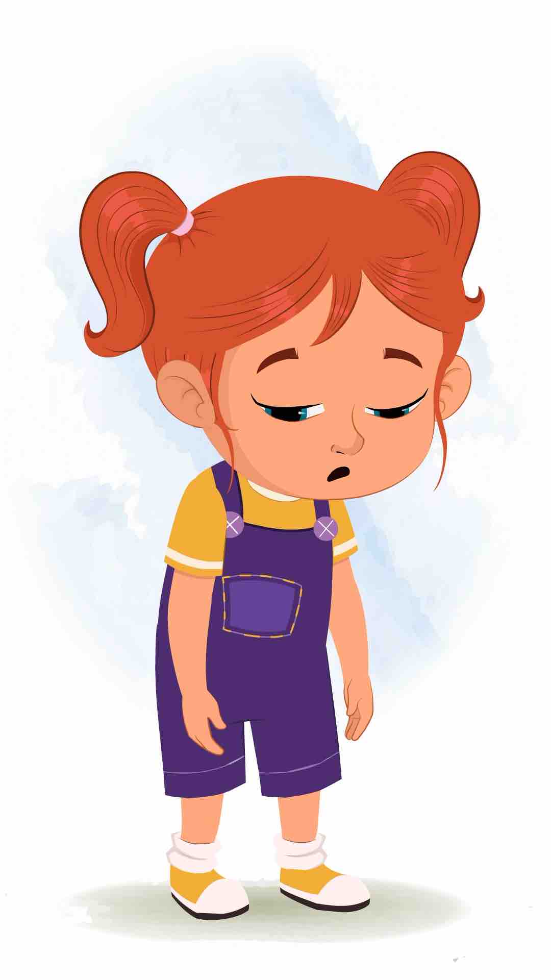 A cute little tired girl animated cartoon character aka ella