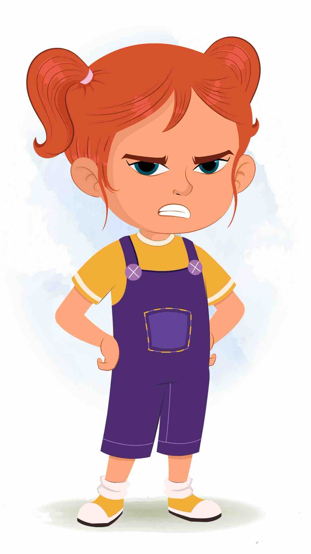 A cute little angry girl animated cartoon character aka ella