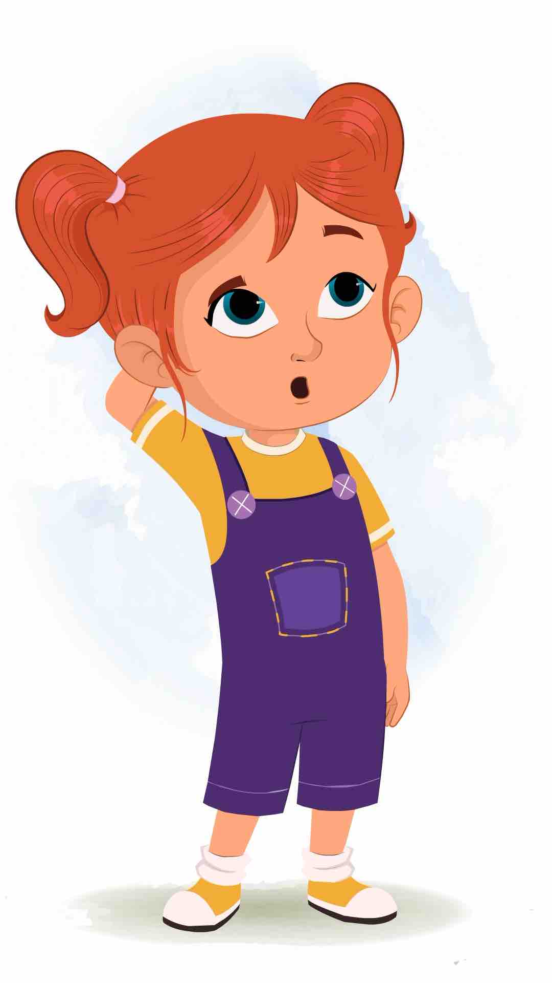 A cute little confused girl animated cartoon character aka ella