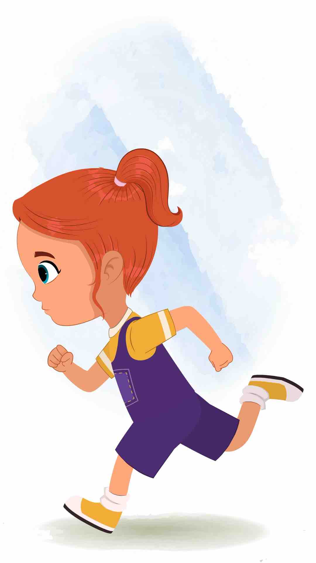 A cute little girl running fast side view animated cartoon character aka ella