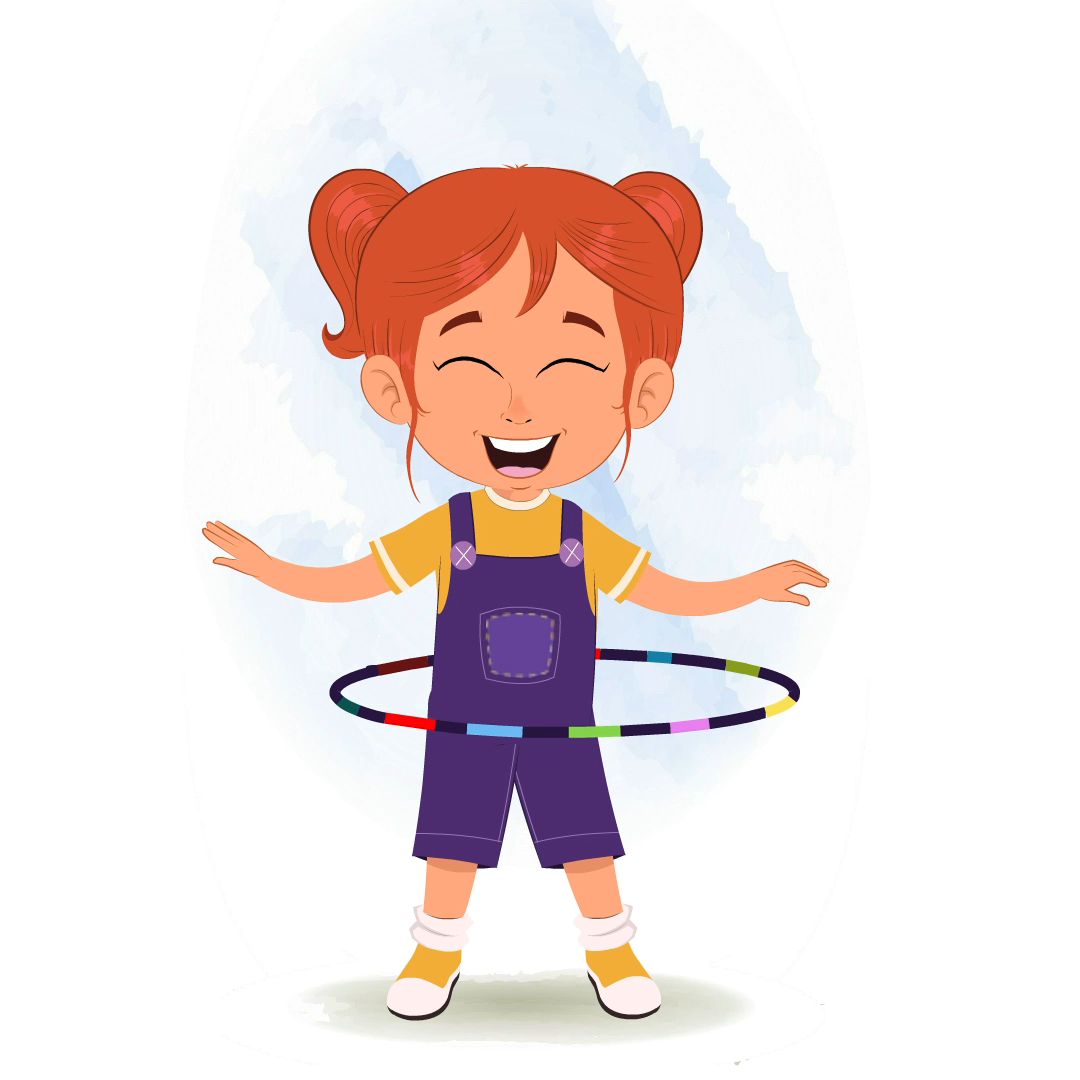 A little girl playing hula hoop animated cartoon character aka ella