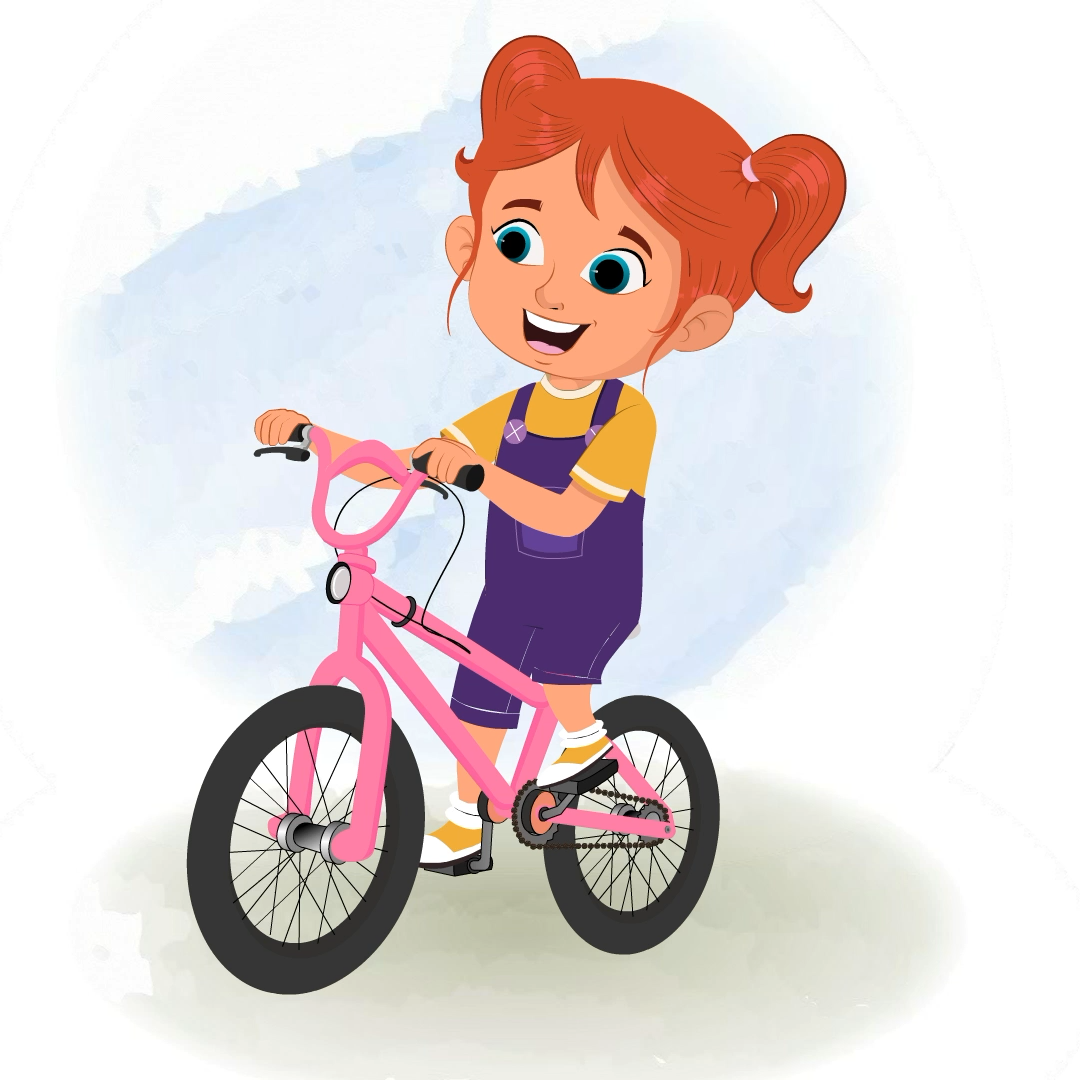 A cute little girl riding a bicycle animated cartoon character aka ella