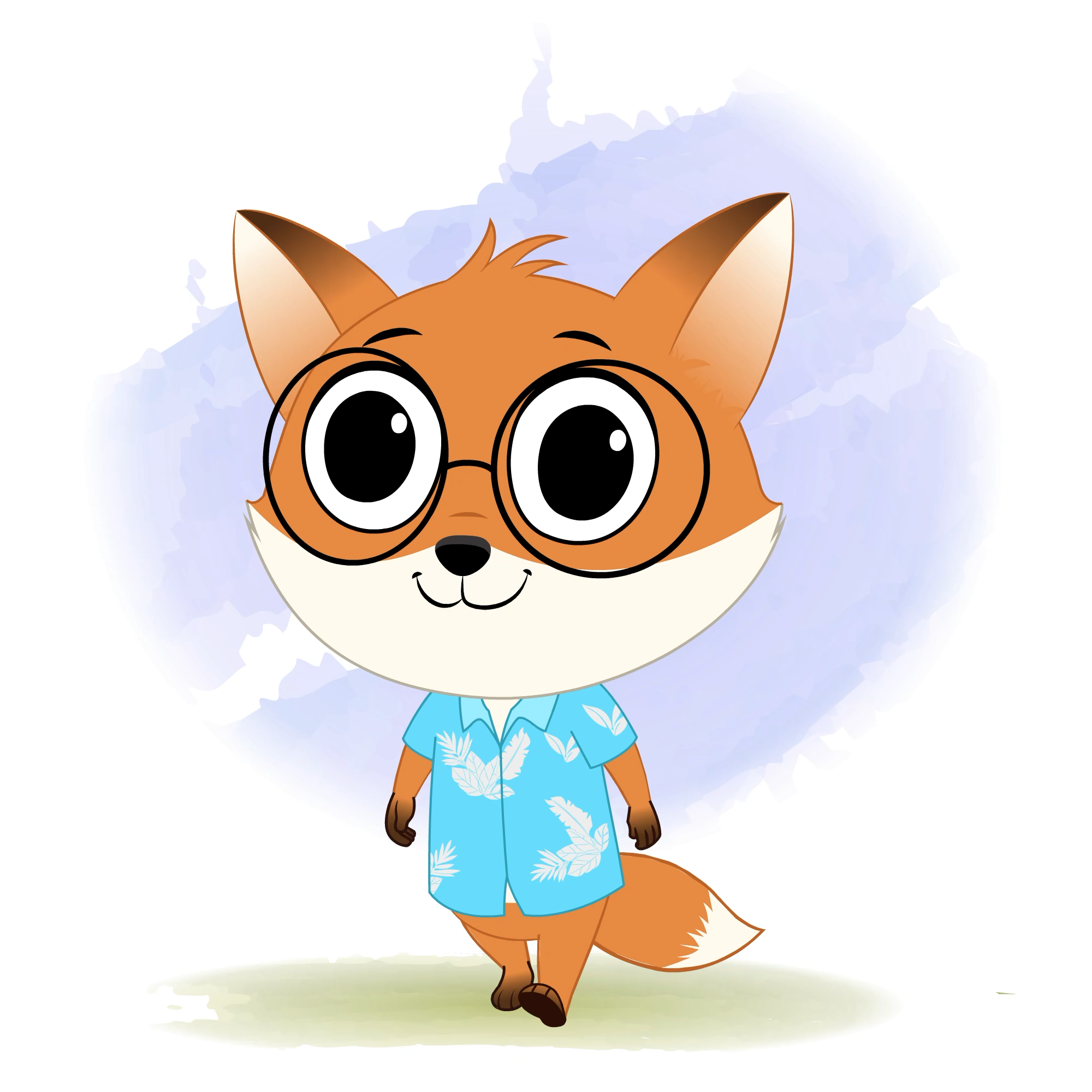 A cute little fox 3/4 front view/three quarter view walking animated cartoon character aka blaze the fox